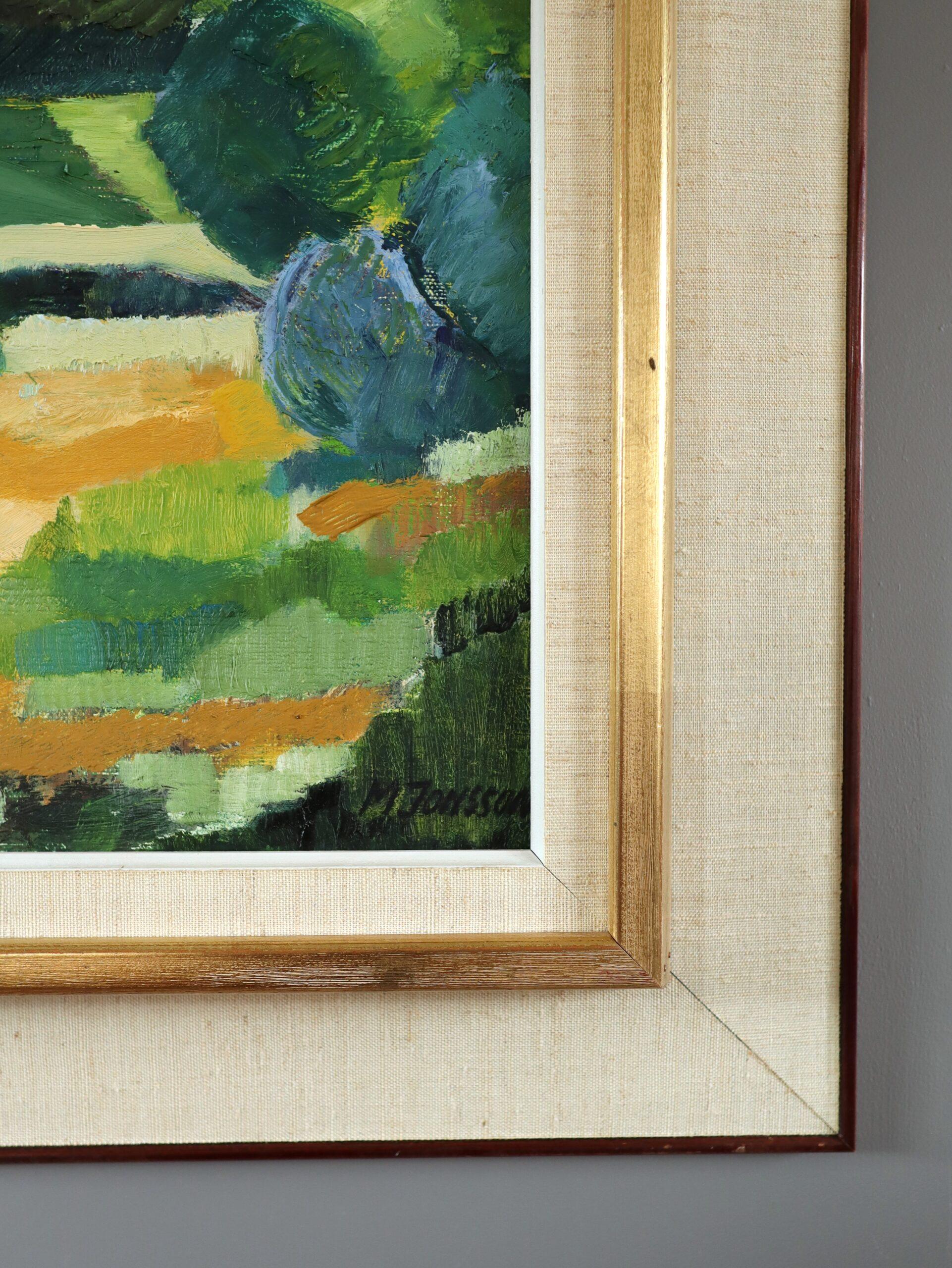 LUCE D'ESTATE
Dimensioni: 56,5 x 64,5 cm (cornice inclusa)
Olio su tela

Una composizione paesaggistica vibrante ed espressiva della metà del secolo scorso, eseguita a olio su tela.

Il dipinto cattura una scena di paesaggio con la luce estiva che