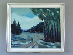 Mid Century Modern Schwedisch Ausdrucksvolle Landschaft Ölgemälde - The Long Turn Home