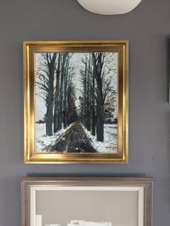 Mid Century Modern Swedish Expressive Landscape Oil Painting - Winter Pathway
