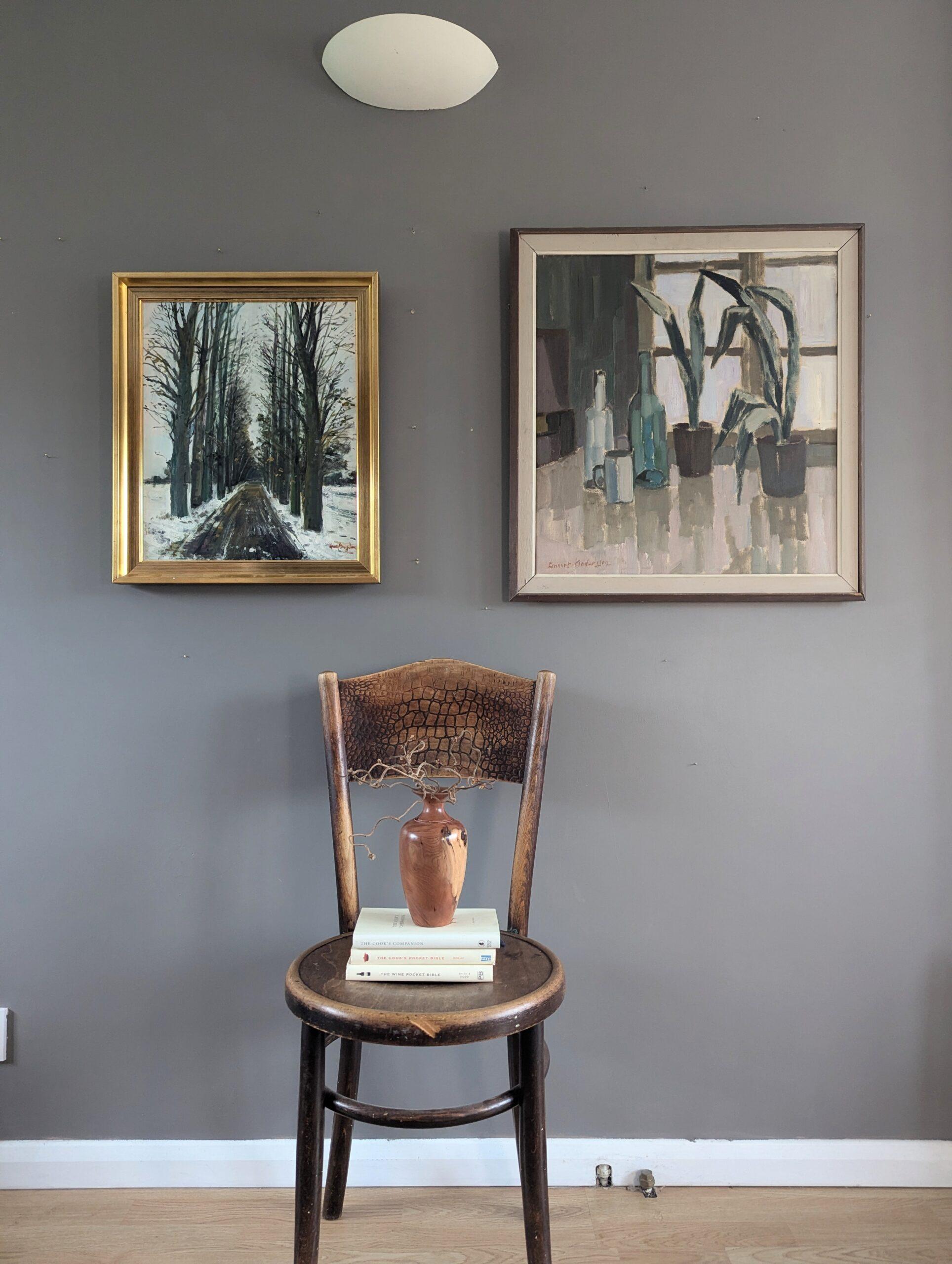 WINTER PATHWAY
Size: 53 x 45 cm (including frame)
Oil on canvas

A tranquil and atmospheric mid-century landscape composition, executed in oil onto canvas.

Simple yet effective in its composition, the painting depicts a serene winter scene