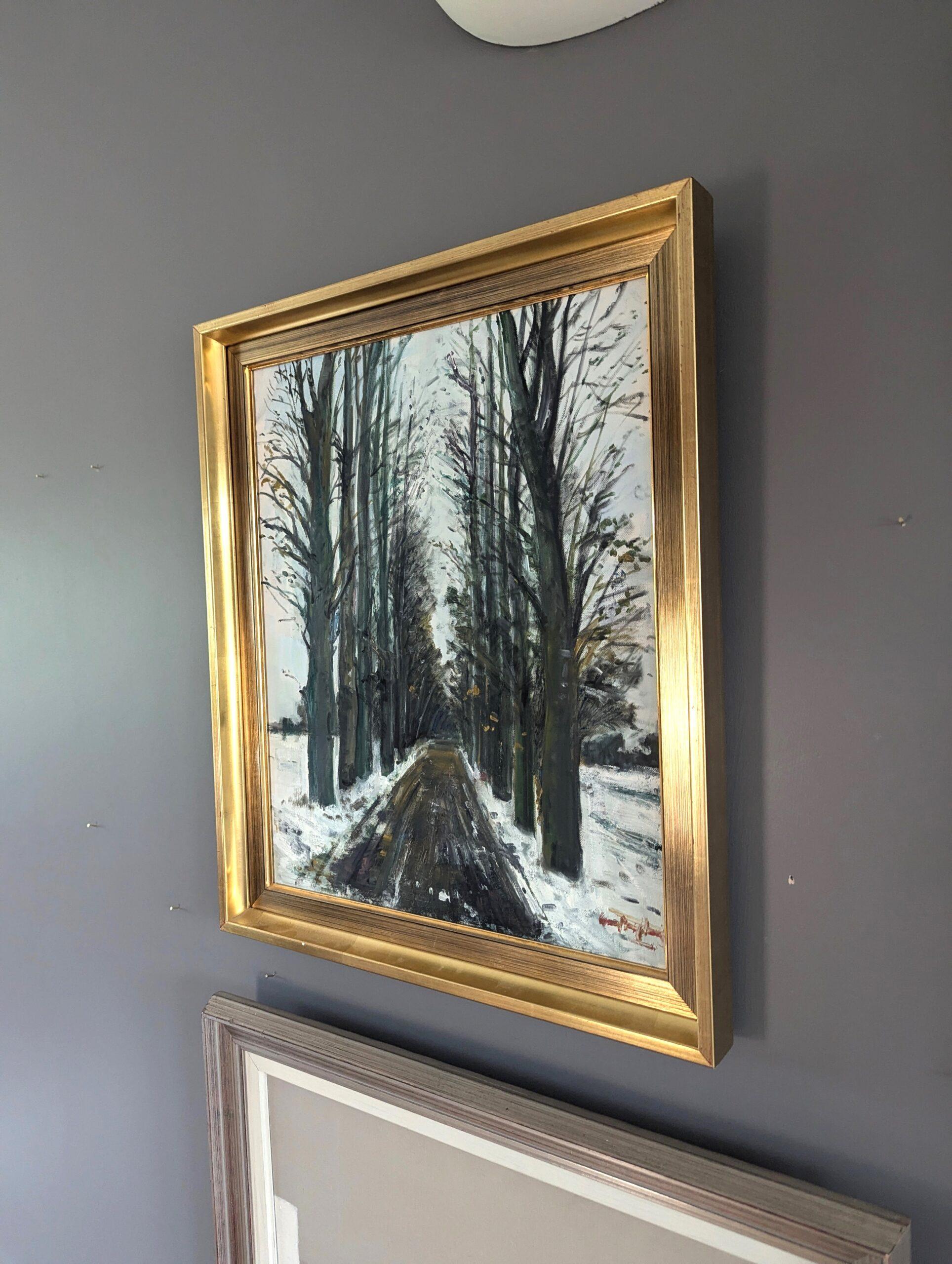 Mid Century Modern Swedish Expressive Landscape Oil Painting - Winter Pathway For Sale 2