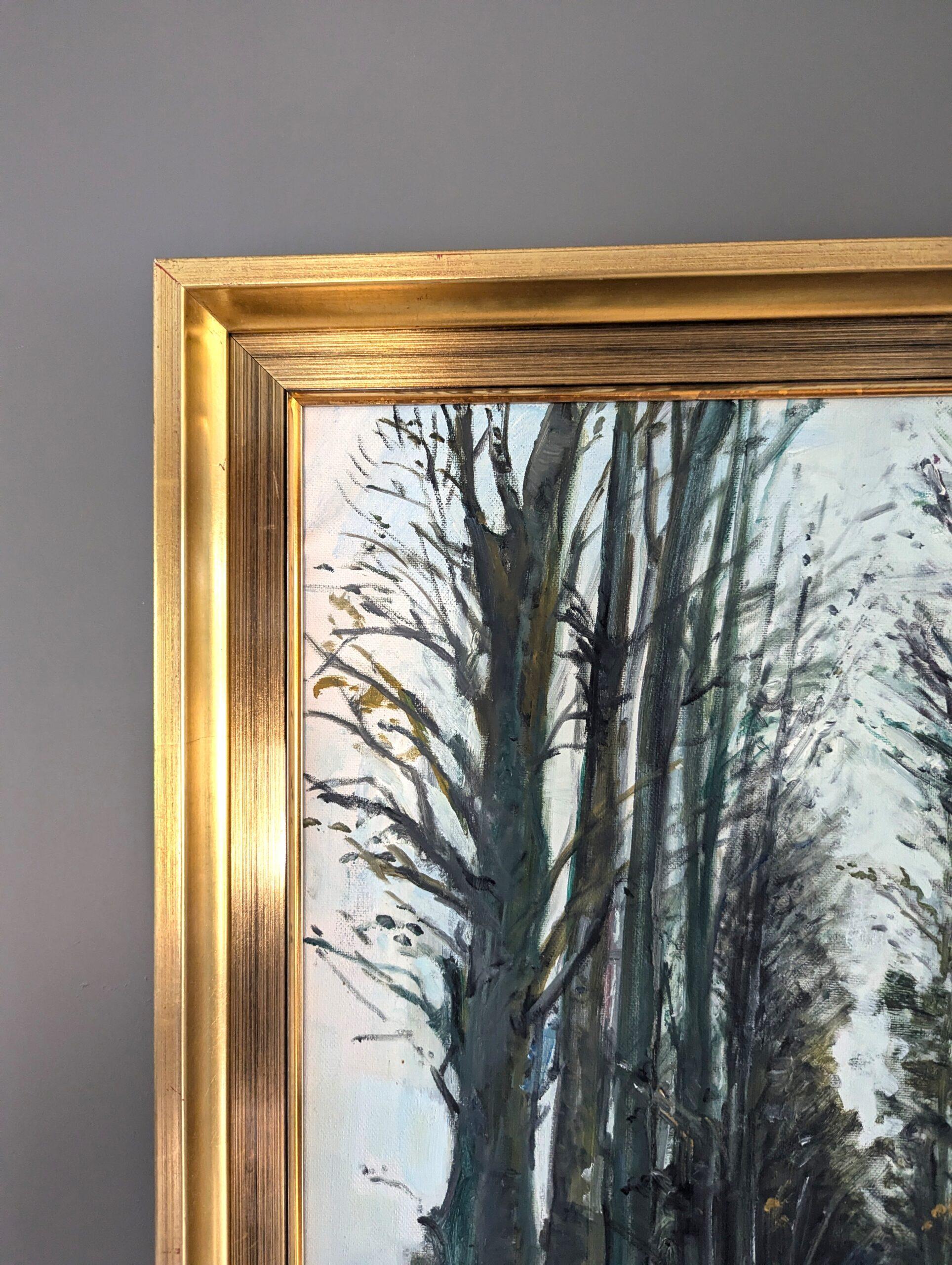 Mid Century Modern Swedish Expressive Landscape Oil Painting - Winter Pathway For Sale 3
