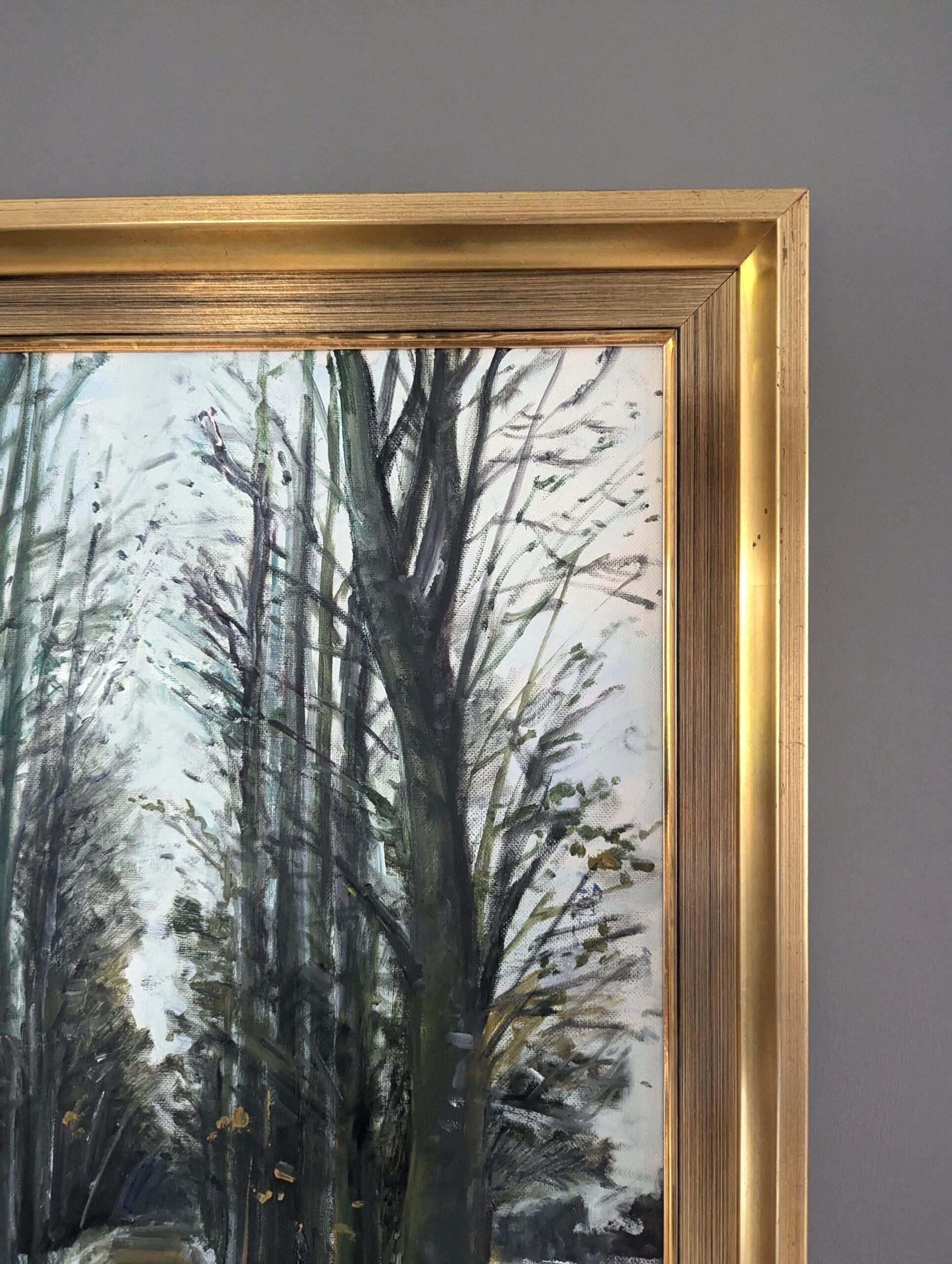 Mid Century Modern Swedish Expressive Landscape Oil Painting - Winter Pathway For Sale 4