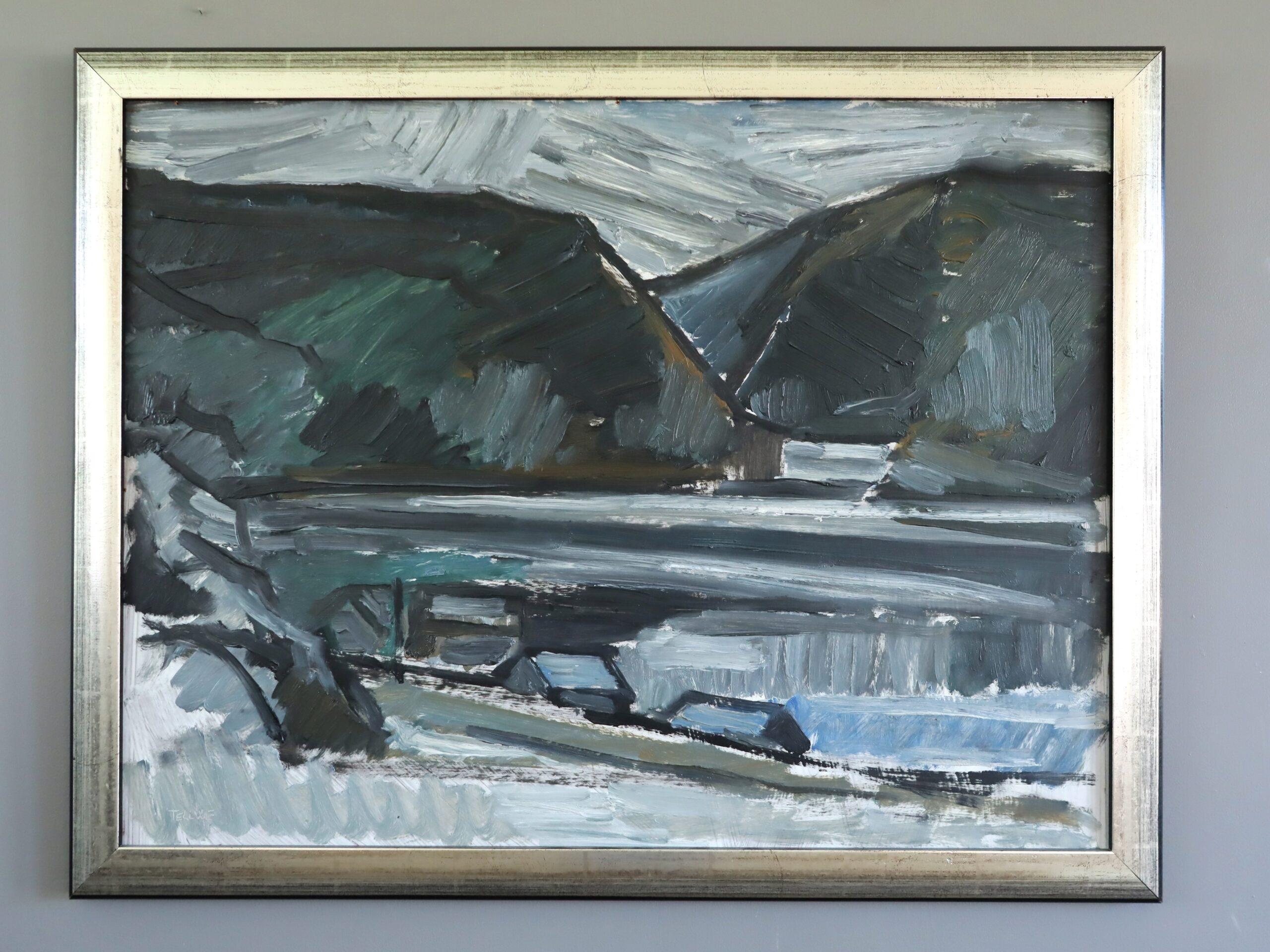 Mid Century Modern Schwedisch Ausdrucksvolle Landschaft Ölgemälde - Winter Valley – Painting von Unknown