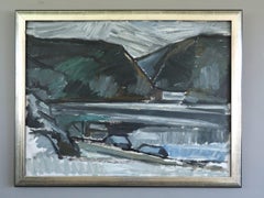 Mid Century Modern Swedish Expressive Landscape Oil Painting - Winter Valley