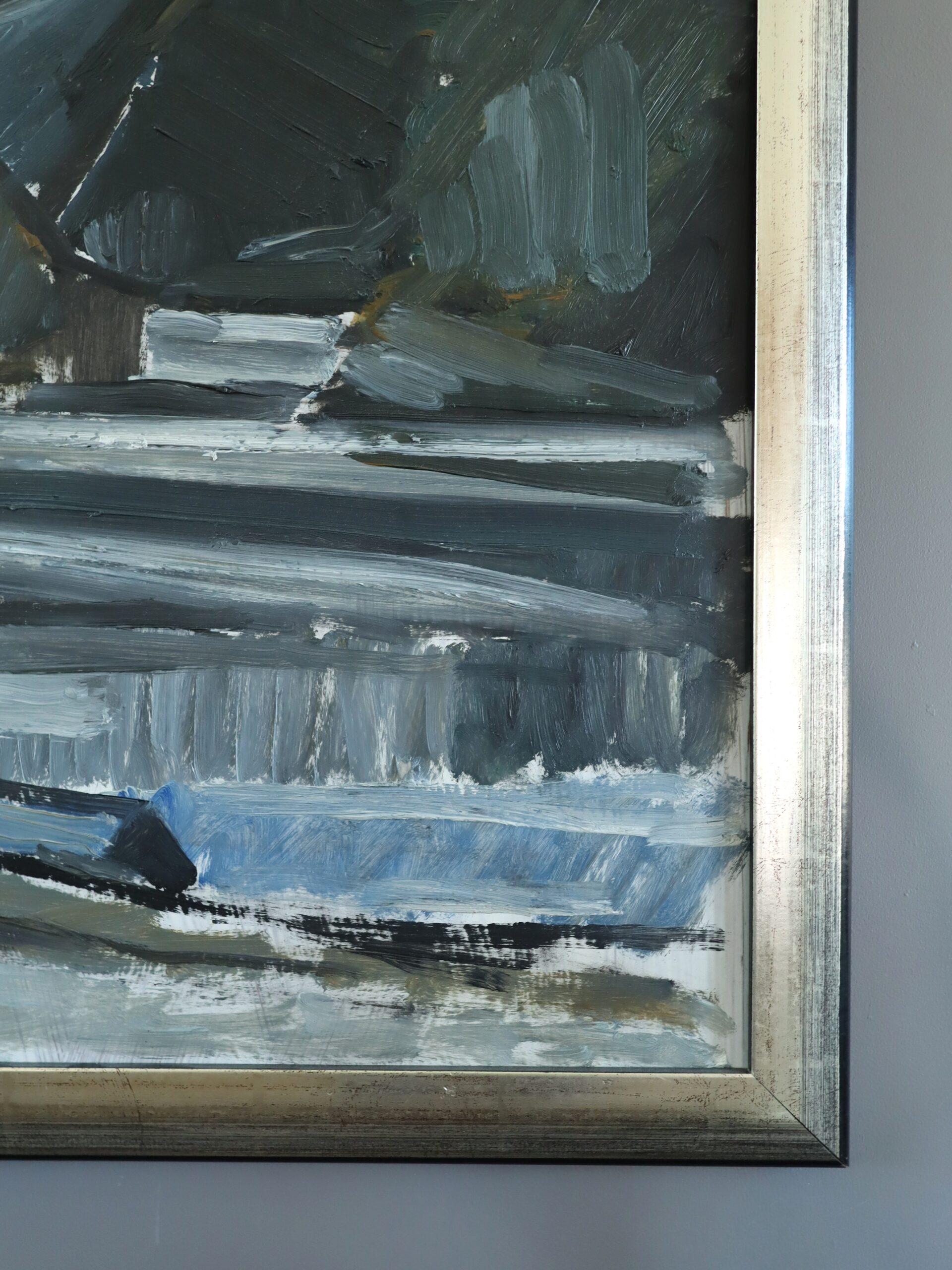 Mid Century Modern Schwedisch Ausdrucksvolle Landschaft Ölgemälde - Winter Valley im Angebot 2