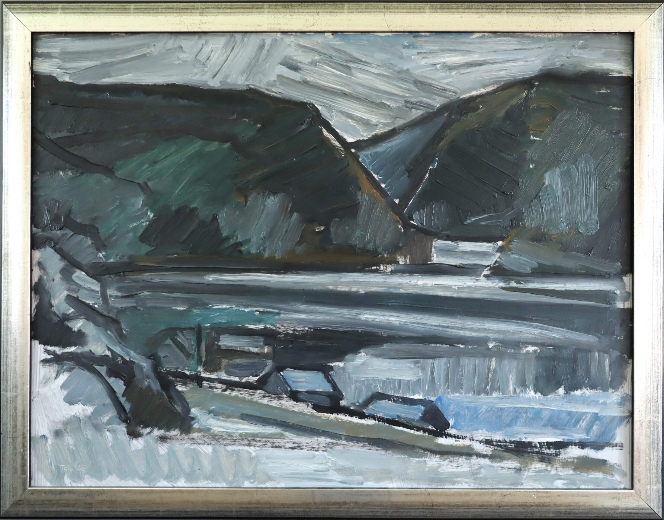 Mid Century Modern Schwedisch Ausdrucksvolle Landschaft Ölgemälde - Winter Valley