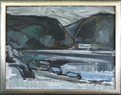 Mid Century Modern Swedish Expressive Landscape Oil Painting - Winter Valley