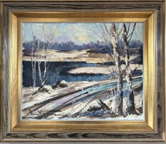 Mid Century Modern Swedish Expressive Landscape Oil Painting - Winter's Edge