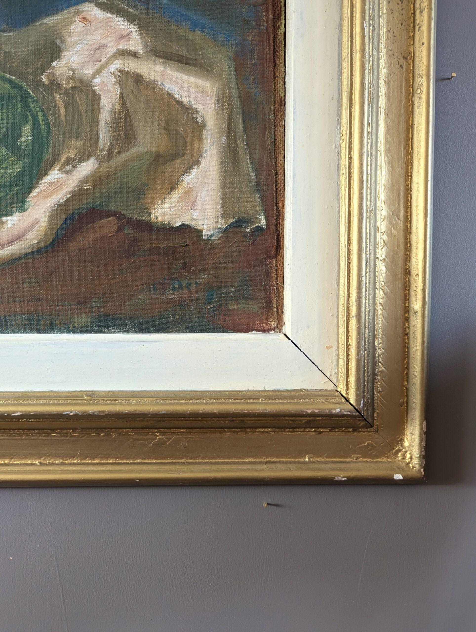 Schwedisches expressionistisches Ölgemälde aus der Mitte des Jahrhunderts – Stillleben mit grünen Äpfeln im Angebot 5