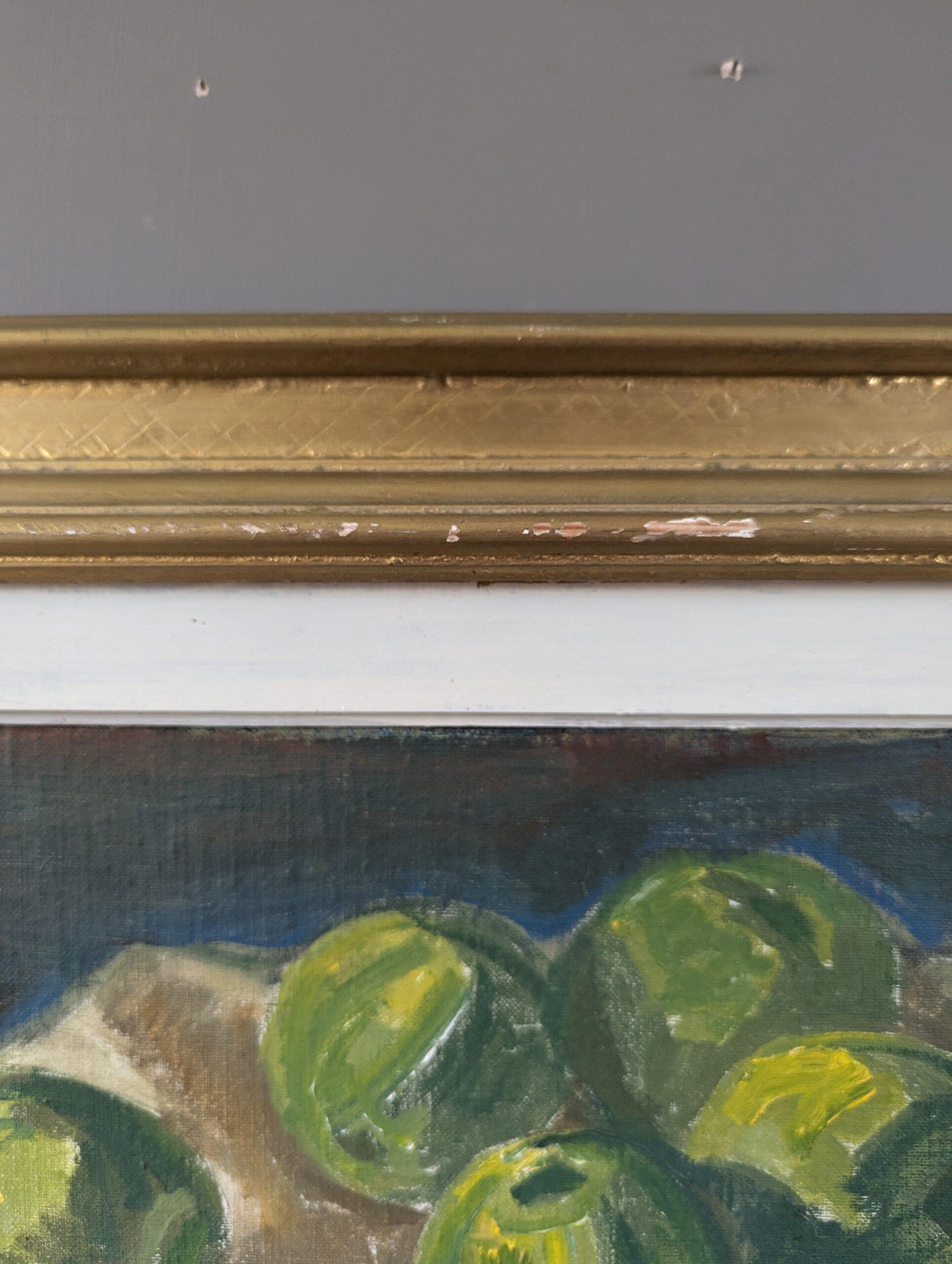 Schwedisches expressionistisches Ölgemälde aus der Mitte des Jahrhunderts – Stillleben mit grünen Äpfeln im Angebot 2