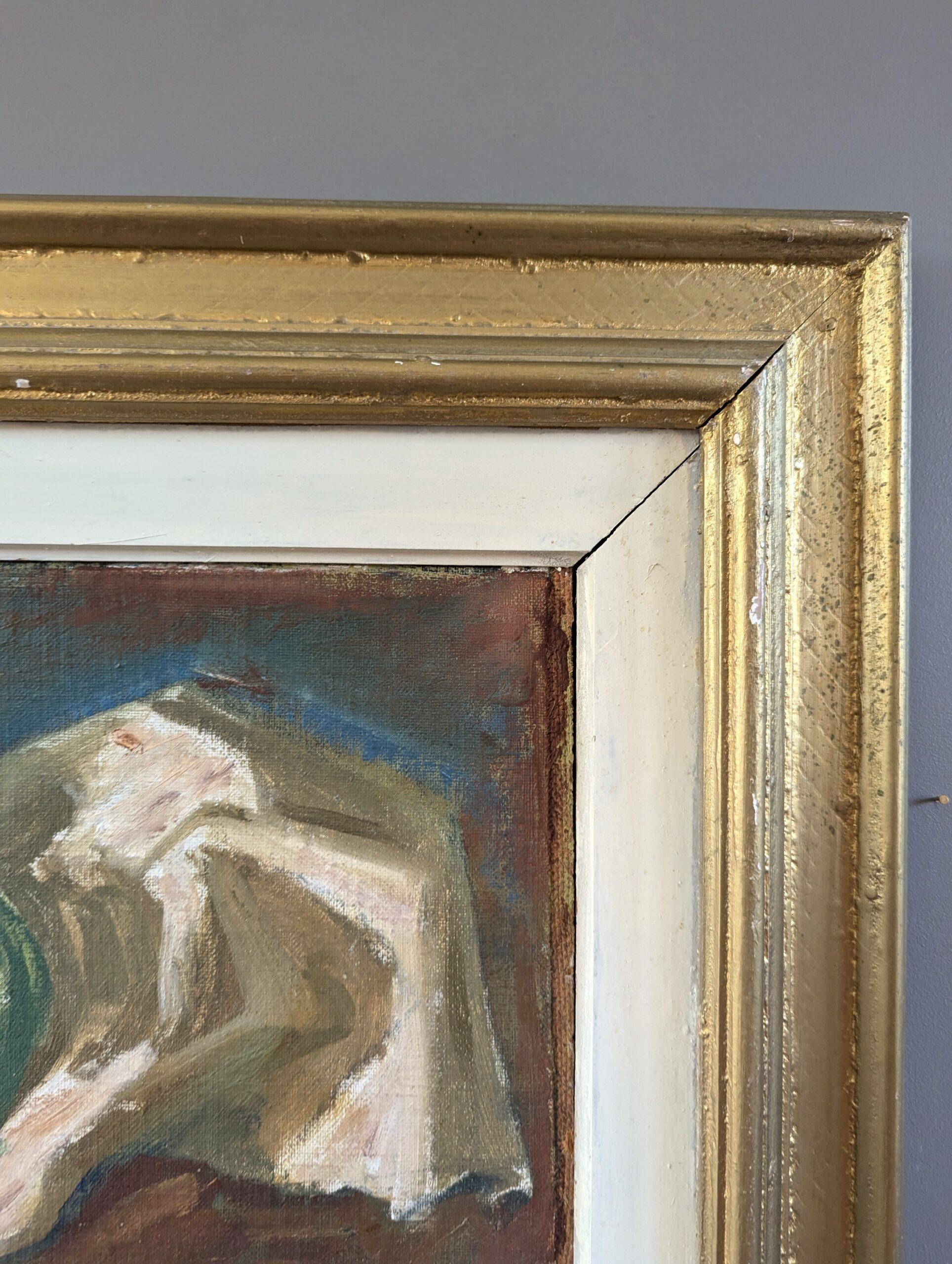 Schwedisches expressionistisches Ölgemälde aus der Mitte des Jahrhunderts – Stillleben mit grünen Äpfeln im Angebot 3