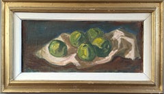 Mid-Century Modern Swedish Expressive Oil Painting- Still Life with Green Apples
