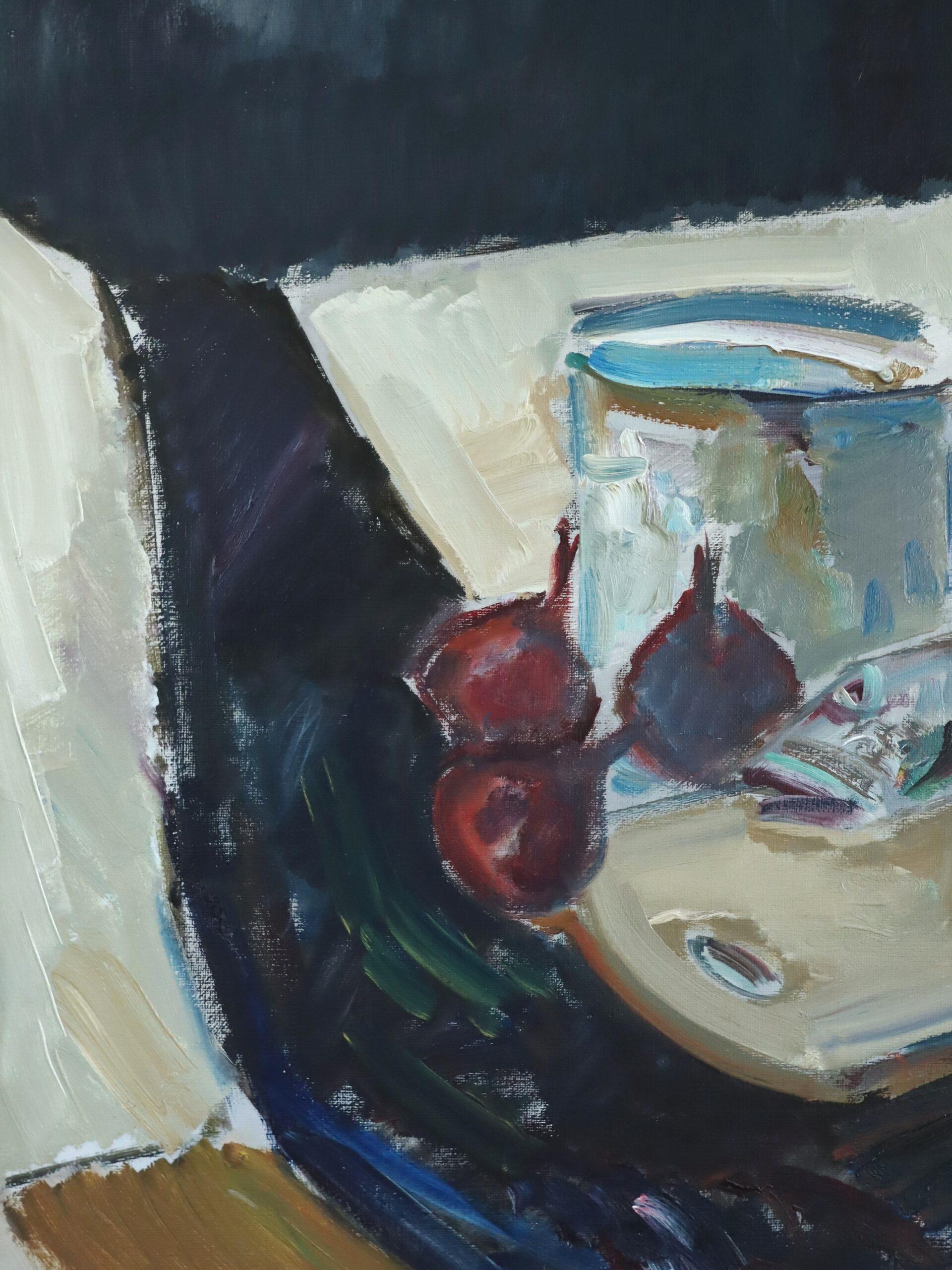 Peinture à l'huile suédoise expressive du milieu du siècle dernier - Nature morte au poisson sur table en vente 5