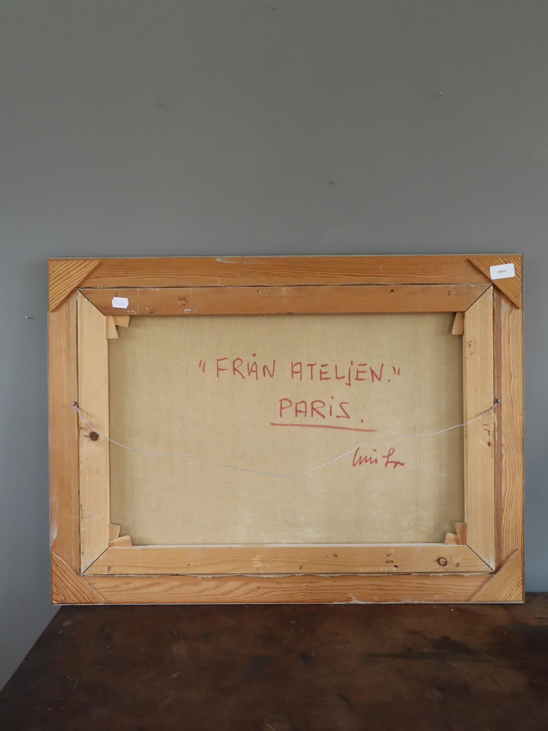 Peinture à l'huile suédoise expressive du milieu du siècle dernier - Nature morte au poisson sur table en vente 8