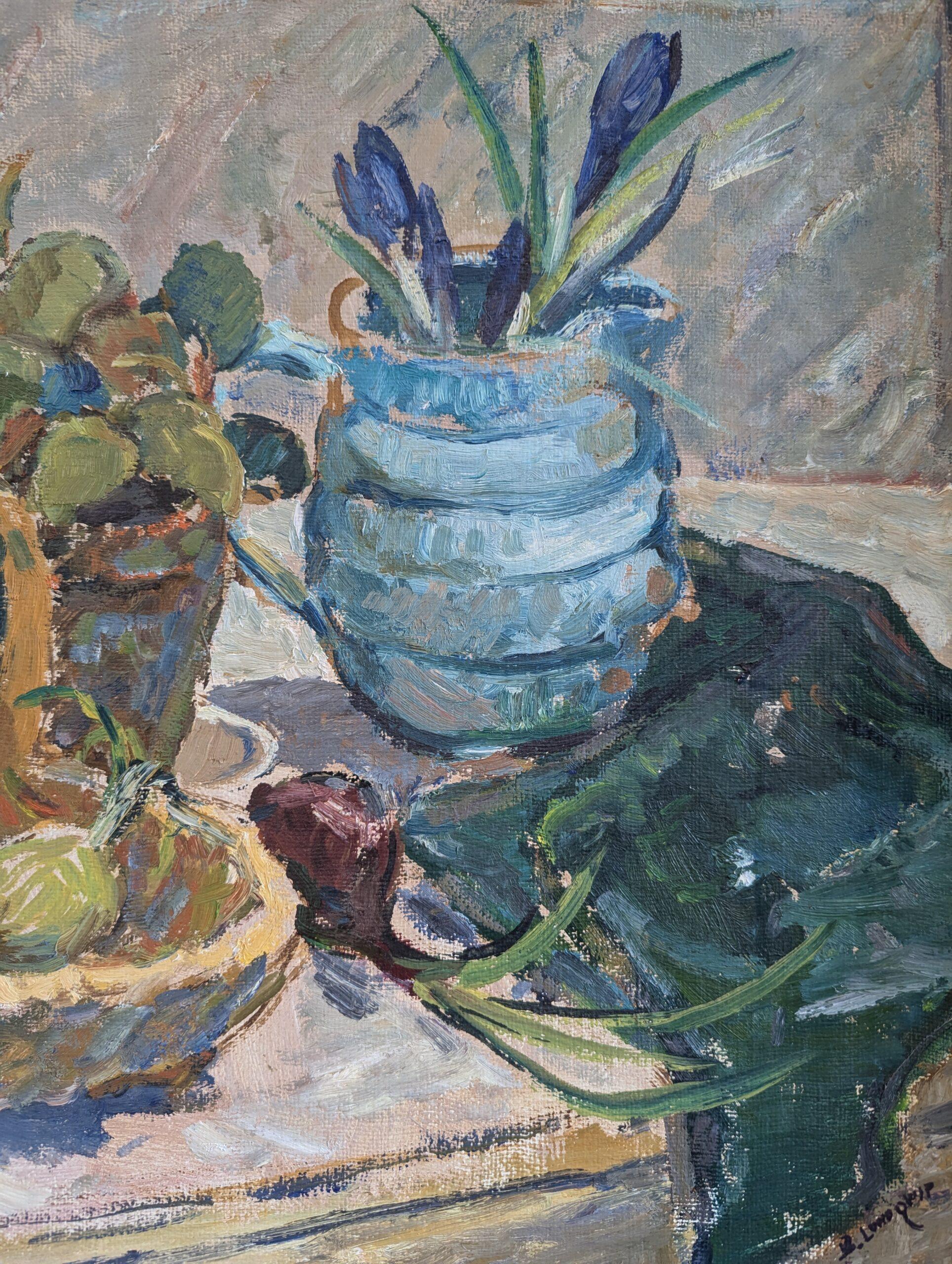 Pintura al óleo sueca expresiva de bodegón moderno de mediados de siglo - Cesta de fruta en venta 5