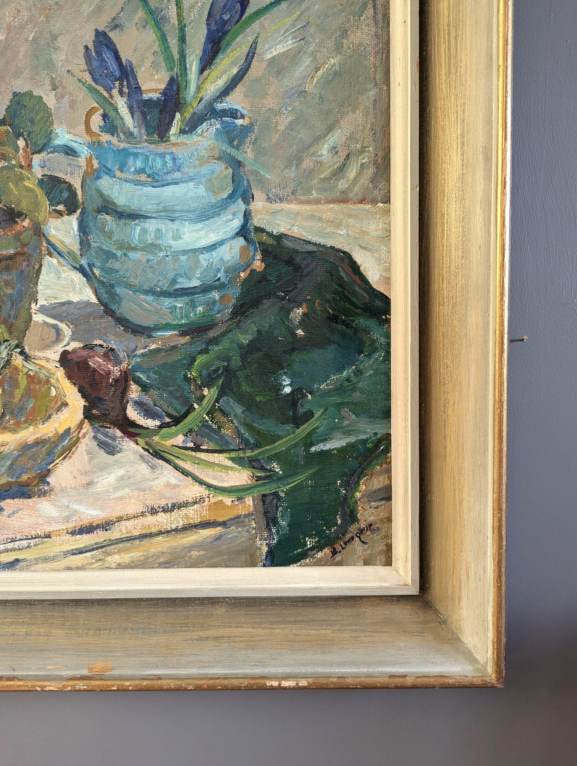 Pintura al óleo sueca expresiva de bodegón moderno de mediados de siglo - Cesta de fruta en venta 2