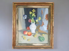 Mid Century Modern Swedish Expressive Still Life Oil Painting - Blossoms & Fruit
