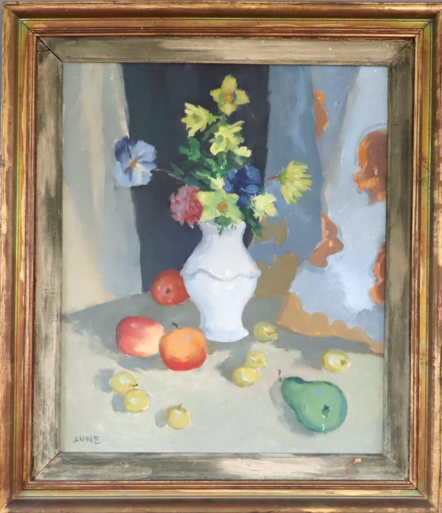 Unknown Still-Life Painting - Mid Century Modern Swedish Expressive Still Life Oil Painting - Blossoms 
Fruit