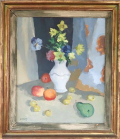 Mid Century Modern Swedish Expressive Still Life Oil Painting - Blossoms 
Fruit