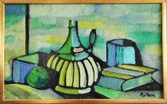Nature morte suédoise expressive de style The Moderns - Bouteilles et livres