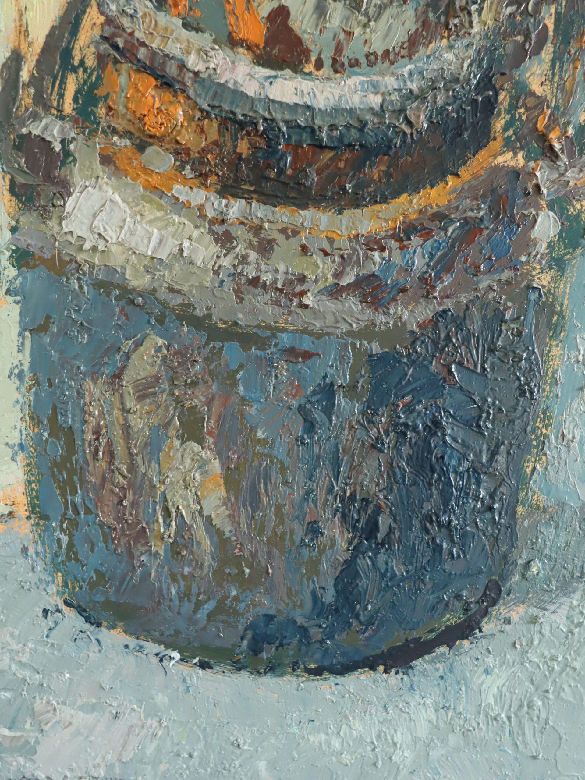 Mid Century Modern Swedish Expressive Still Life Oil Painting -  Buckets & Hooks For Sale 7