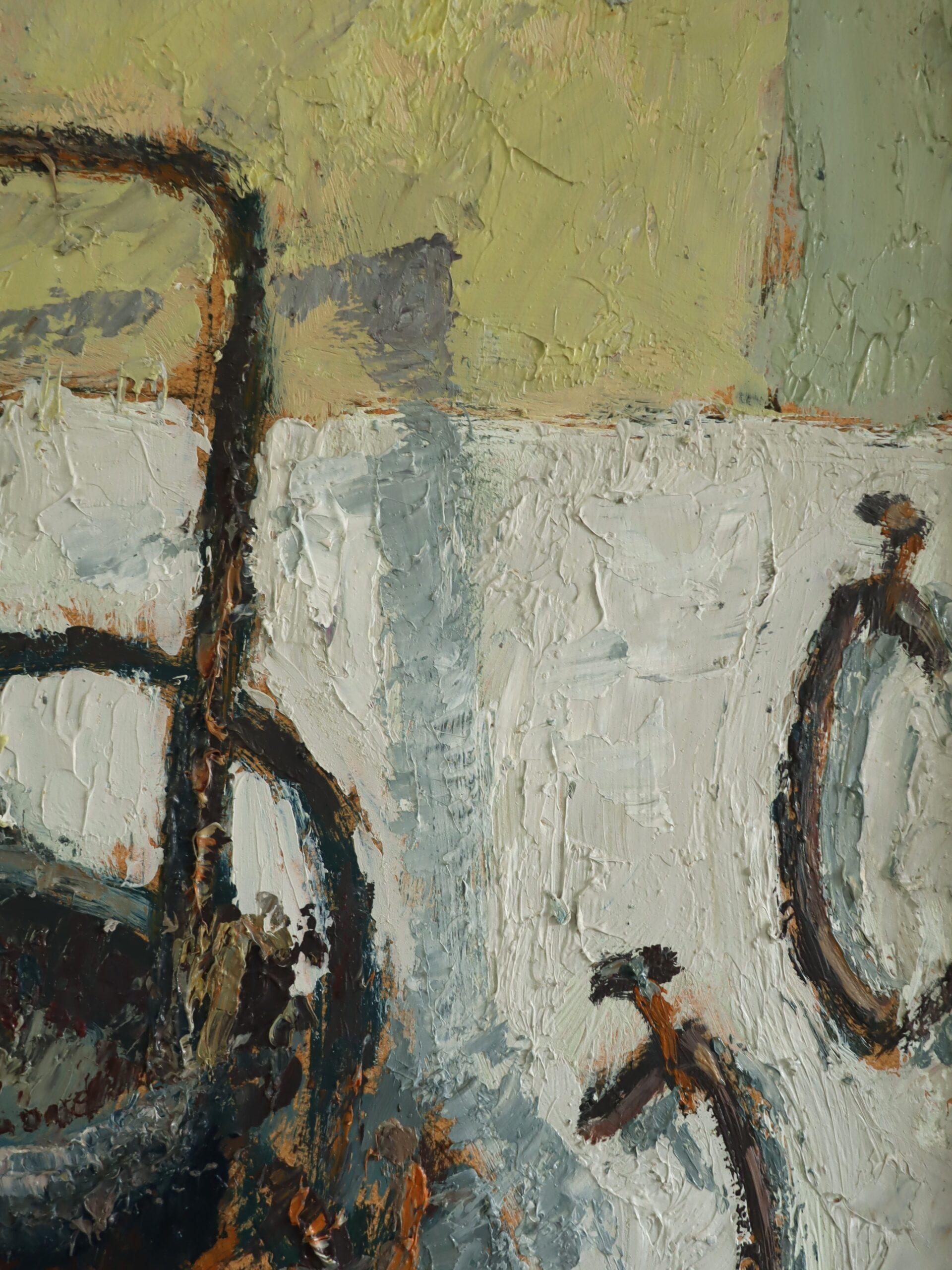 Mid Century Modern Swedish Expressive Still Life Oil Painting -  Buckets & Hooks For Sale 8