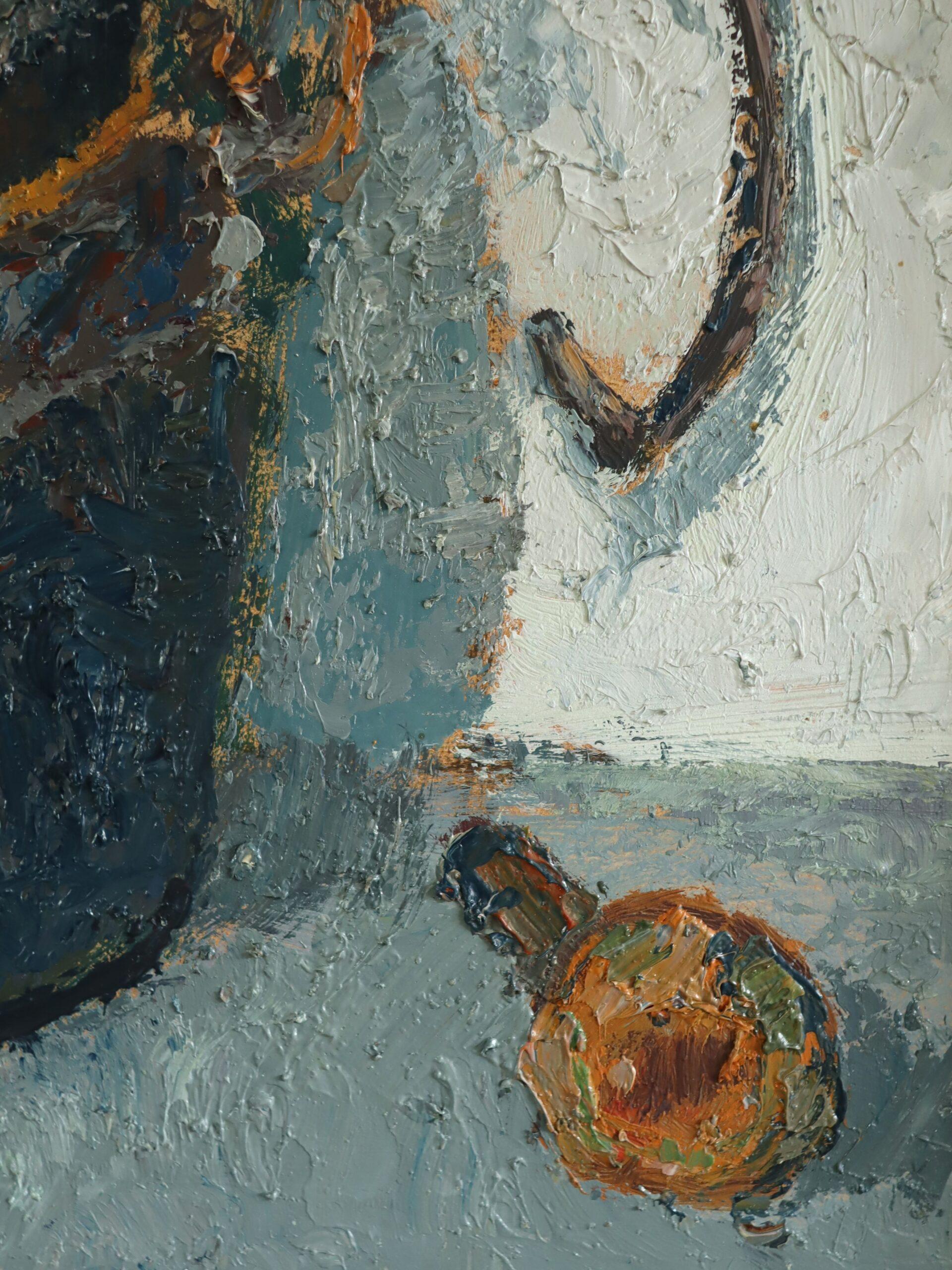 Mid Century Modern Swedish Expressive Still Life Oil Painting -  Buckets & Hooks For Sale 9