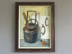 Mid Century Modern Swedish Expressive Still Life Oil Painting -  Buckets & Hooks