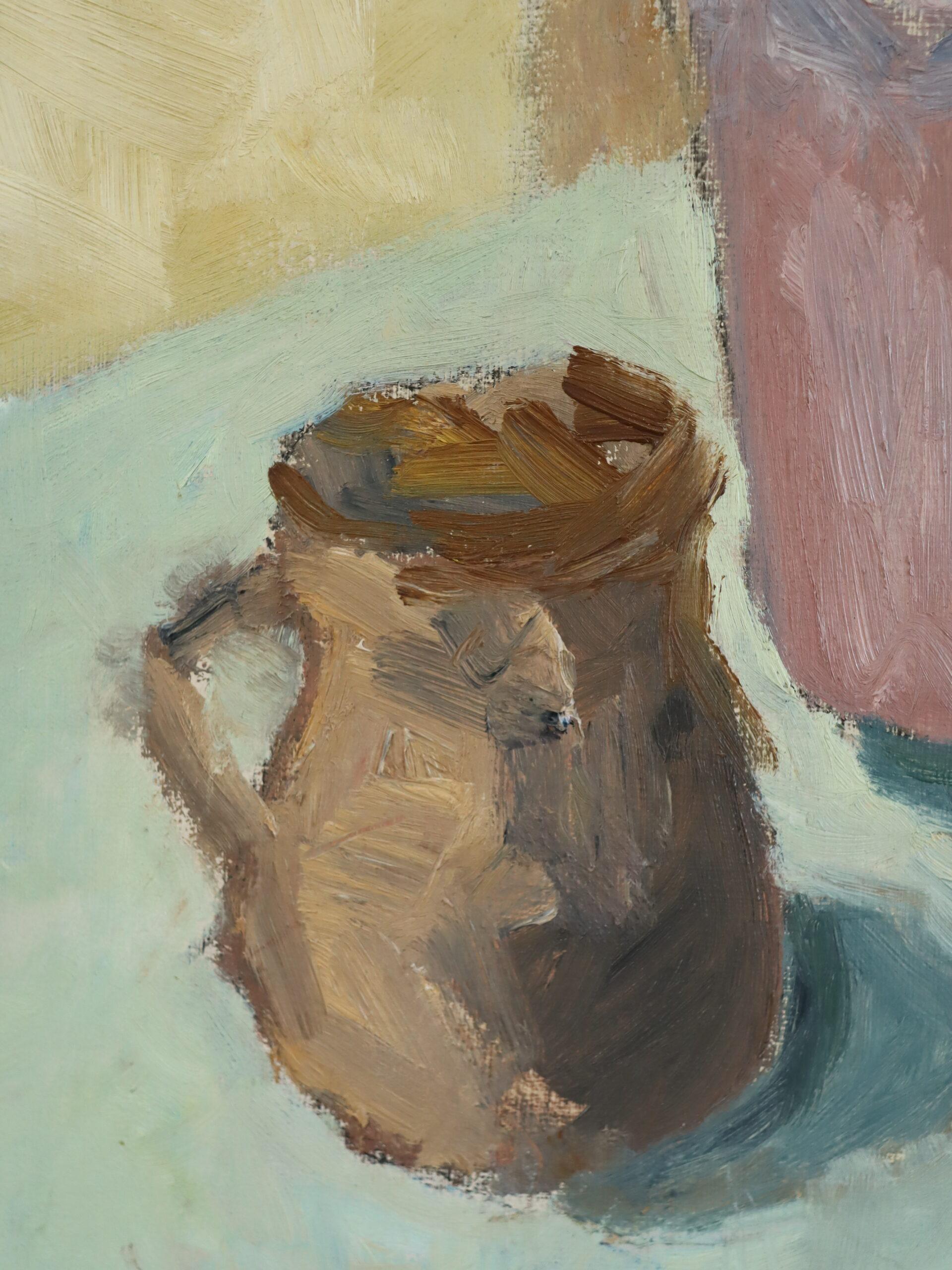 Peinture à l'huile de nature morte suédoise expressive The Modernity - Geraniums & Jugs en vente 5