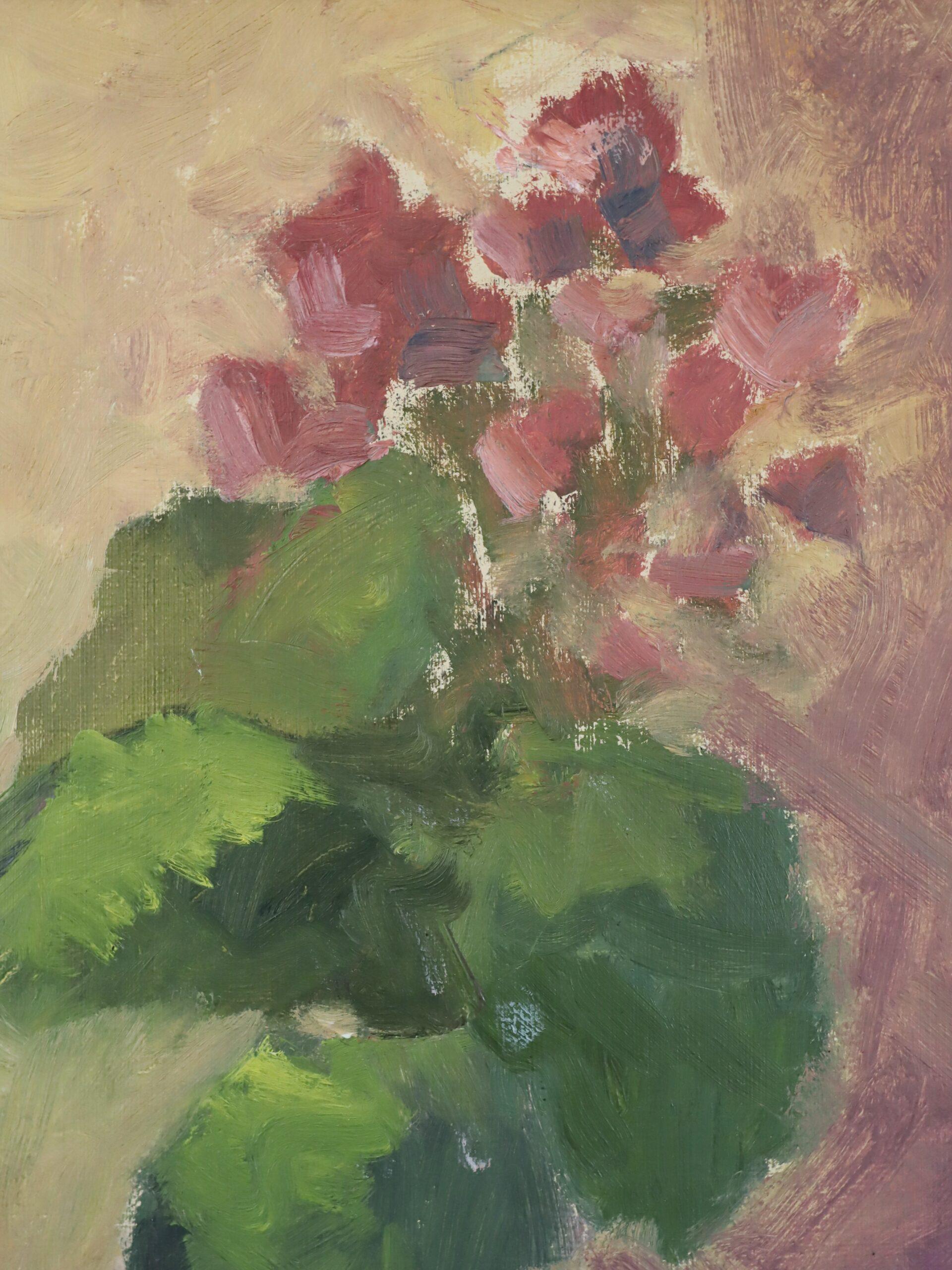 Peinture à l'huile de nature morte suédoise expressive The Modernity - Geraniums & Jugs en vente 6