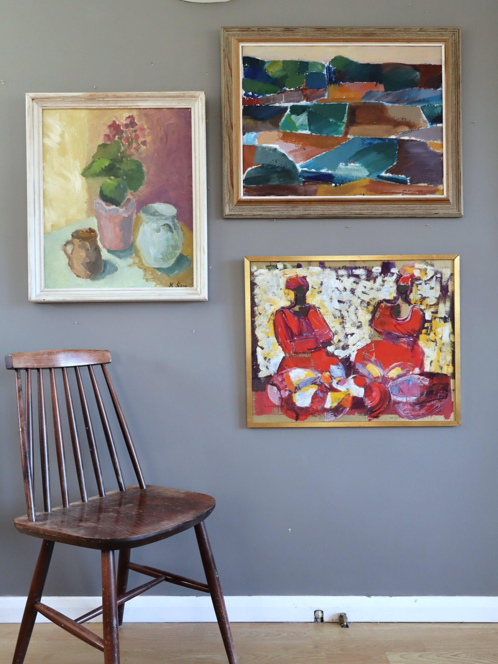 Peinture à l'huile de nature morte suédoise expressive The Modernity - Geraniums & Jugs en vente 9