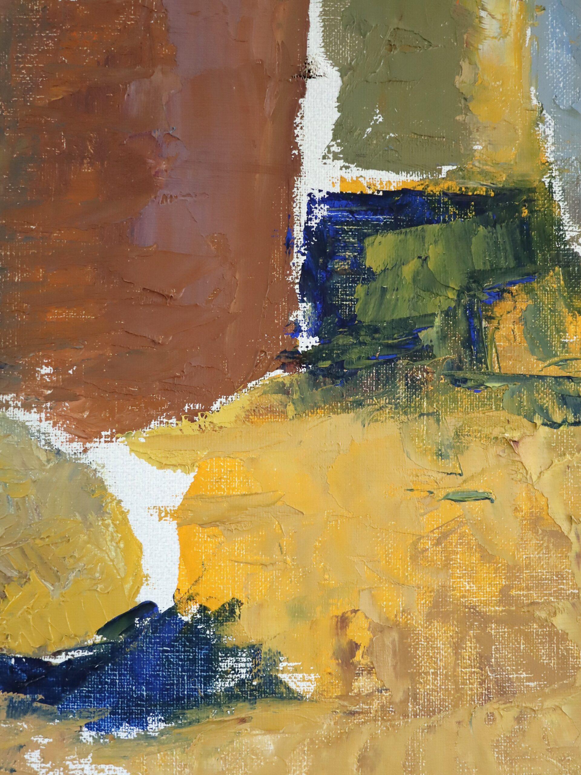 Mid Century Modern Schwedisch Ausdrucksstarkes Stillleben Ölgemälde- Gläser & Blauer Teller im Angebot 7