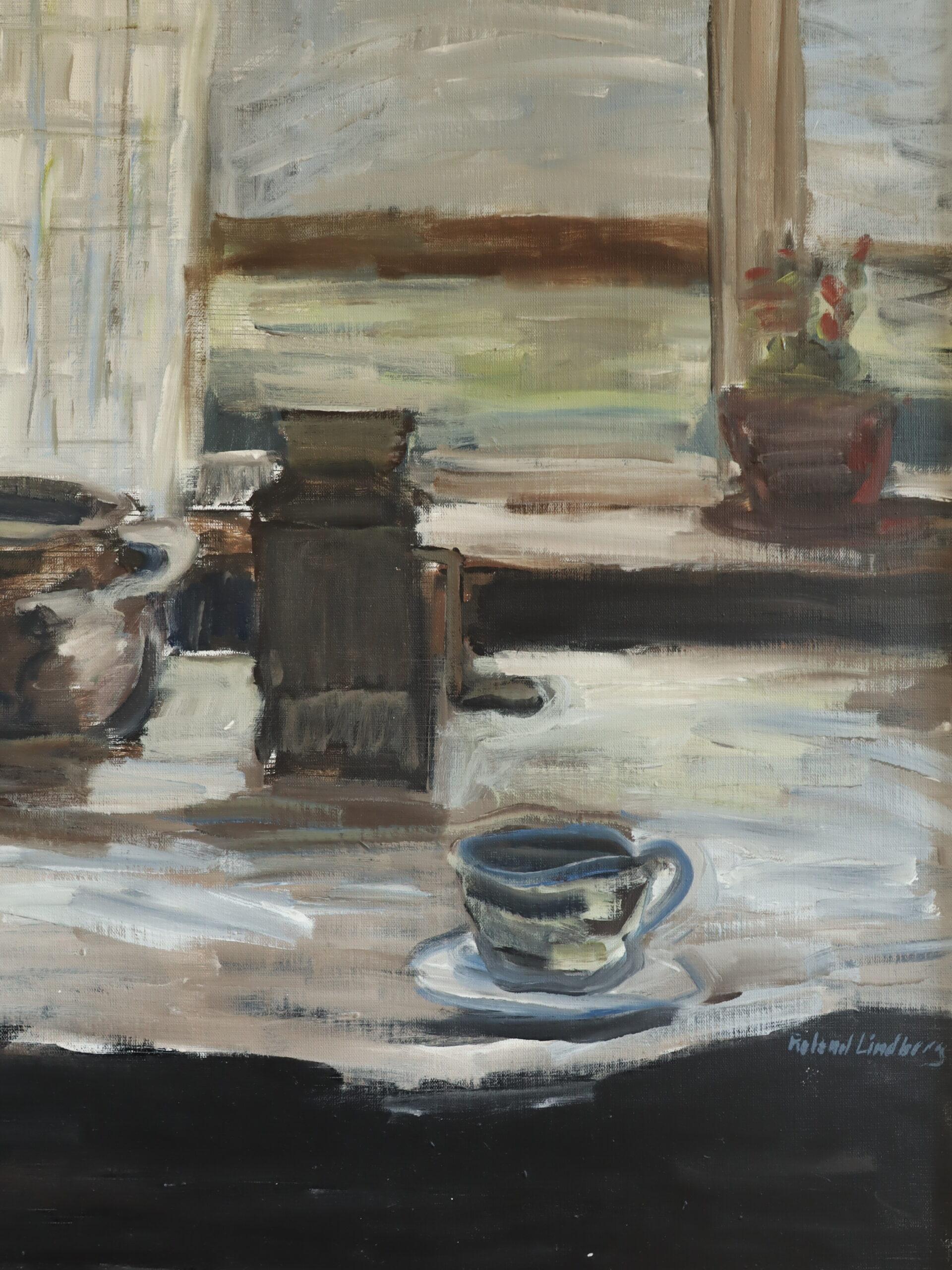 Mid Century Modern Swedish Expressive Still Life Oil Painting - Quiet Hours For Sale 7