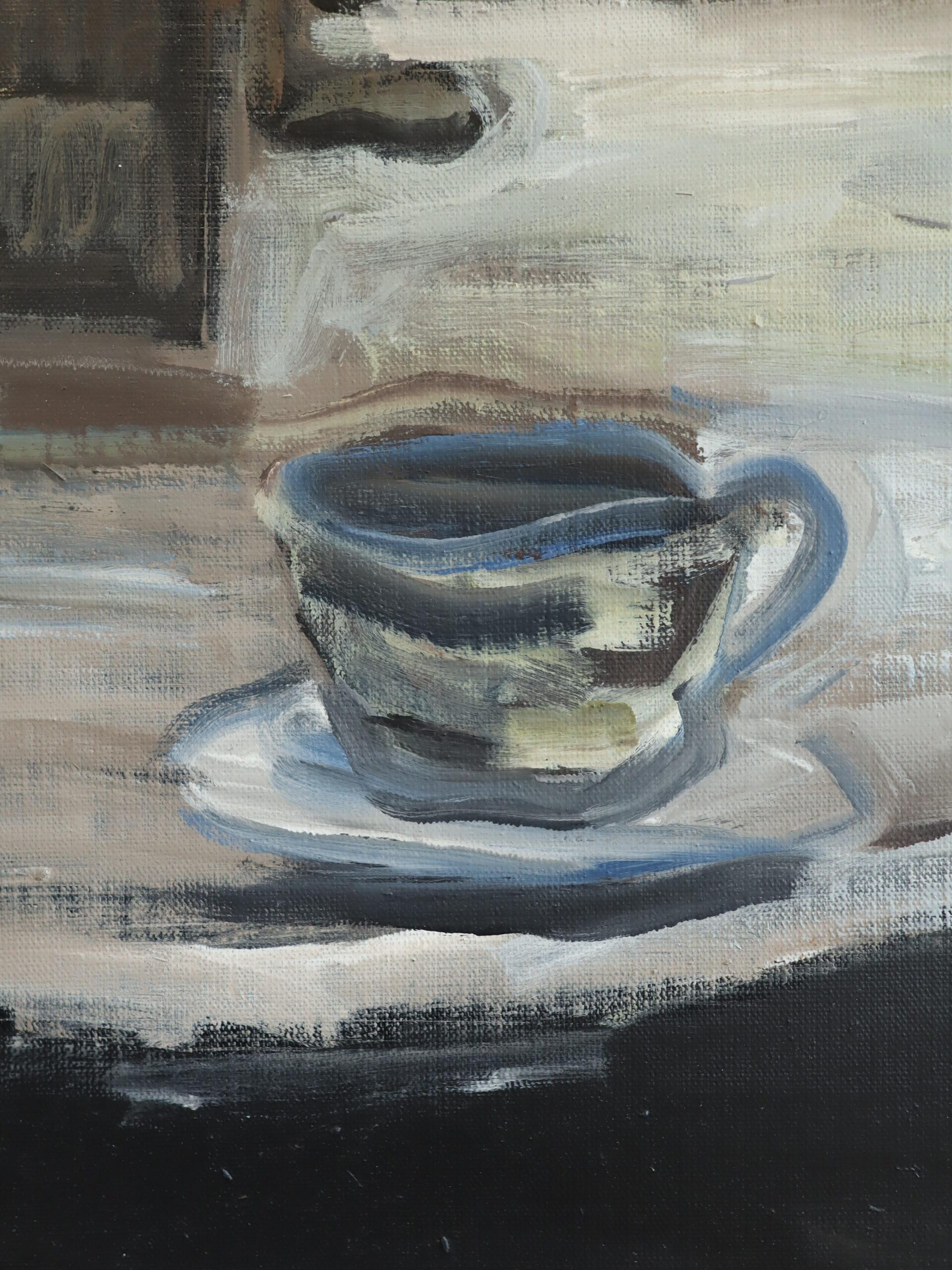 Mid Century Modern Swedish Expressive Still Life Oil Painting - Quiet Hours For Sale 8