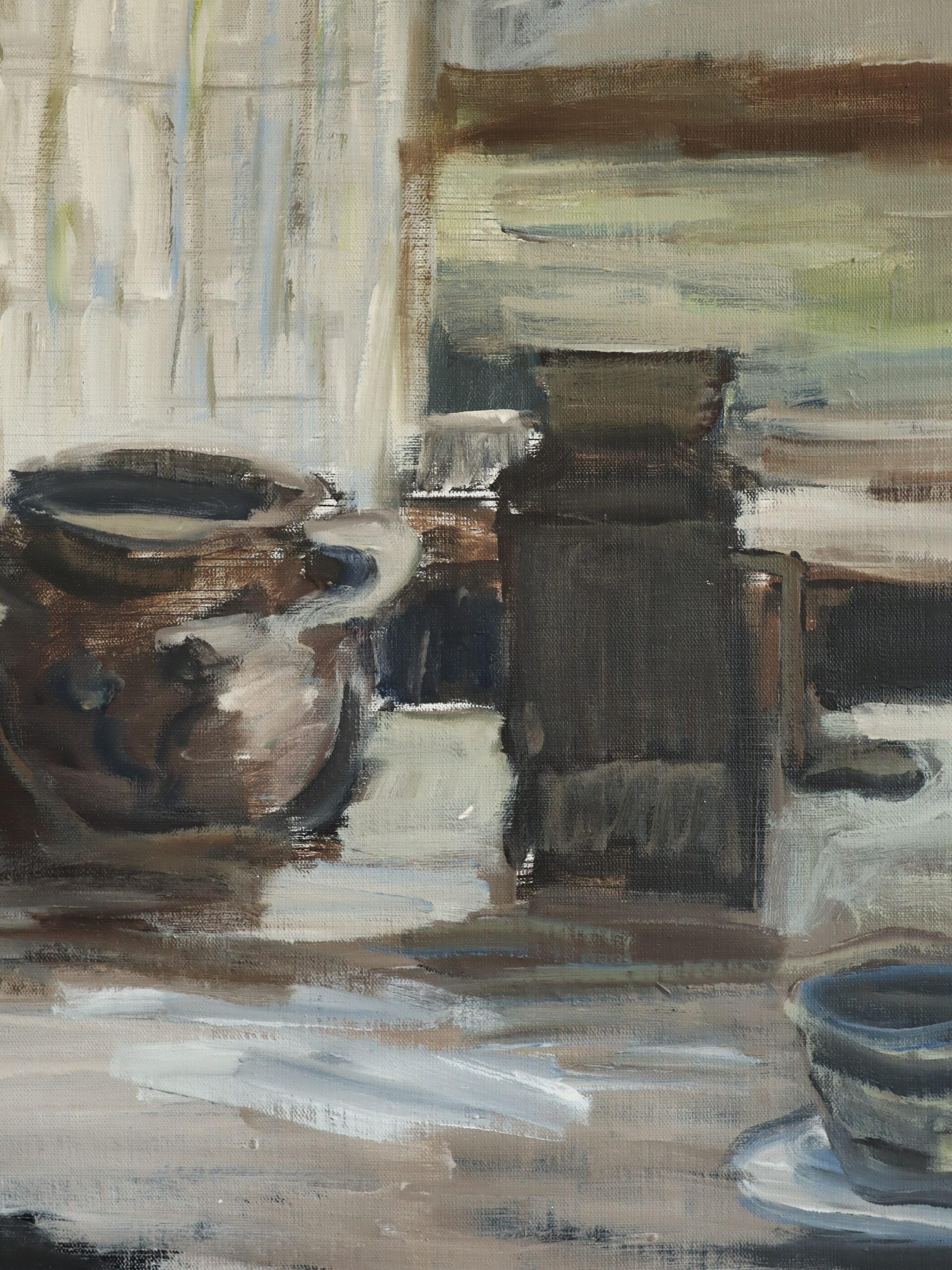 Mid Century Modern Swedish Expressive Still Life Oil Painting - Quiet Hours For Sale 10