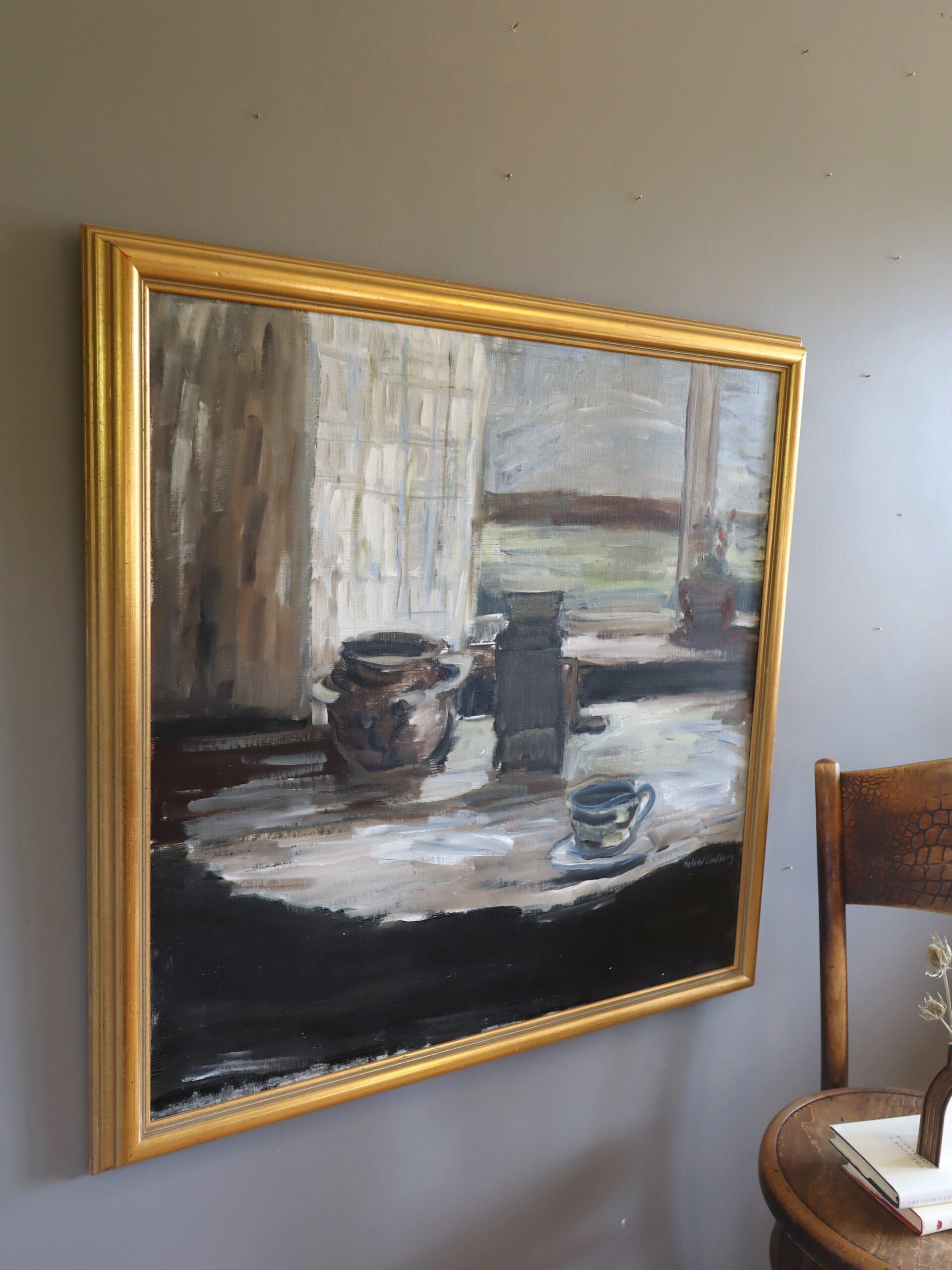Mid Century Modern Swedish Expressive Still Life Oil Painting - Quiet Hours For Sale 1
