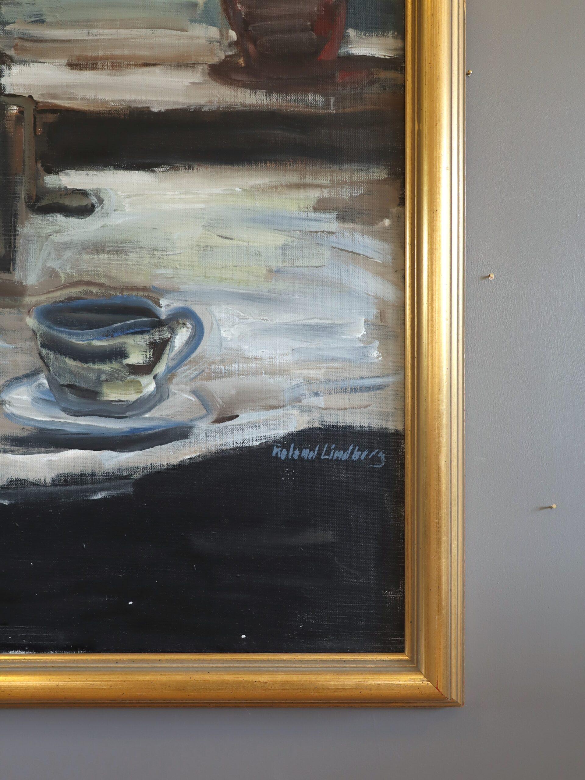 Mid Century Modern Swedish Expressive Still Life Oil Painting - Quiet Hours For Sale 4