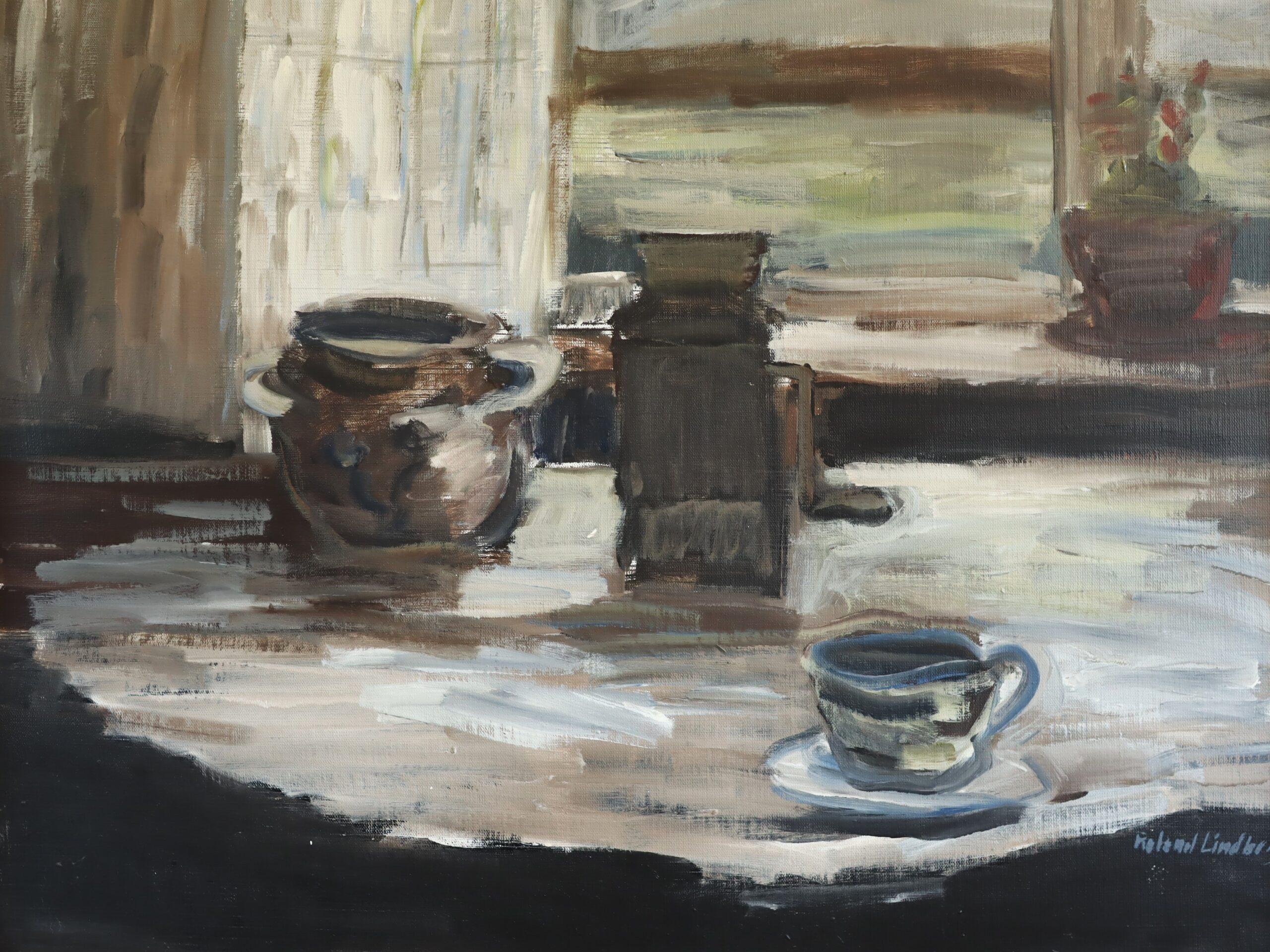 Mid Century Modern Swedish Expressive Still Life Oil Painting - Quiet Hours For Sale 5