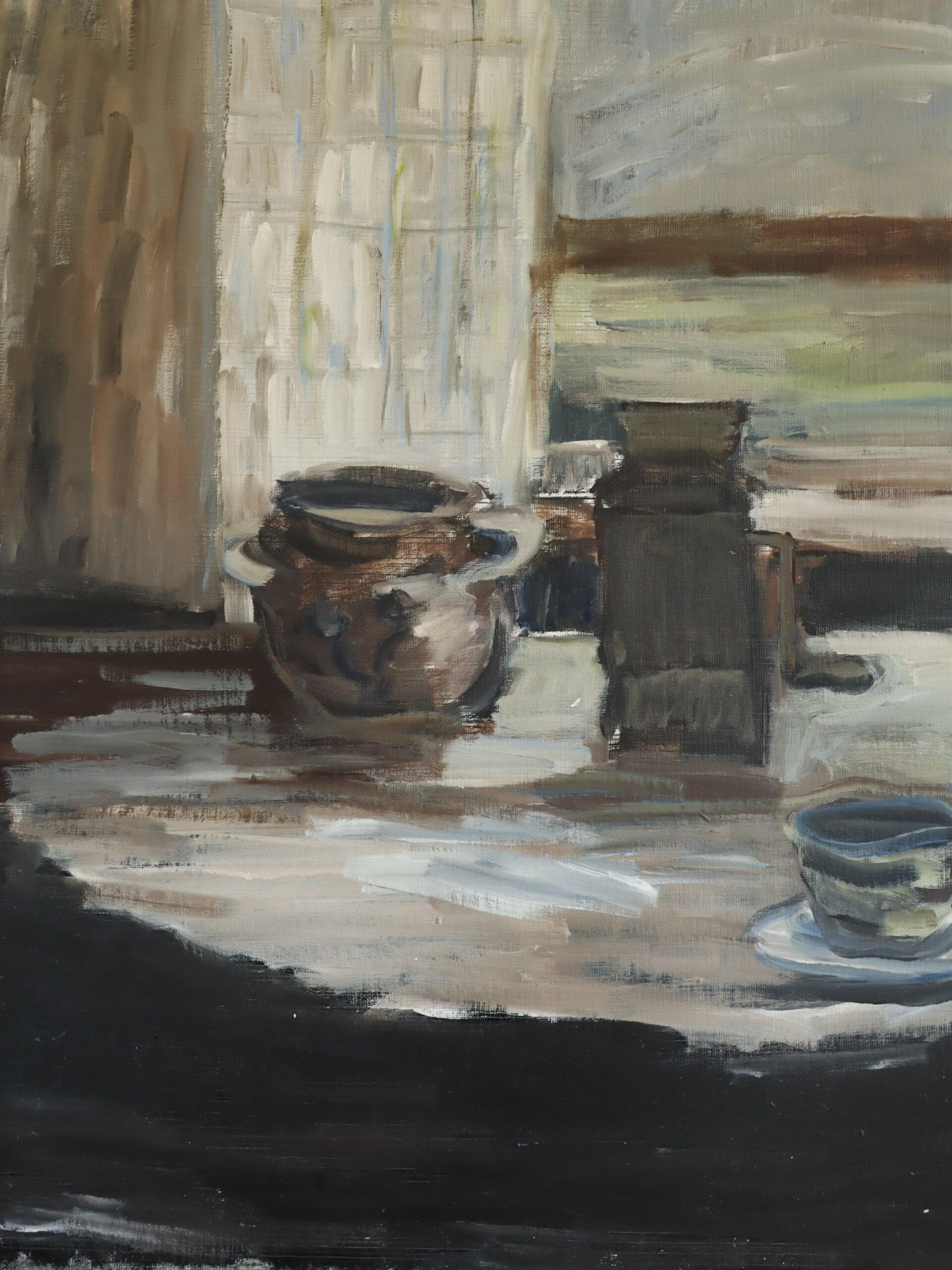 Mid Century Modern Swedish Expressive Still Life Oil Painting - Quiet Hours For Sale 6