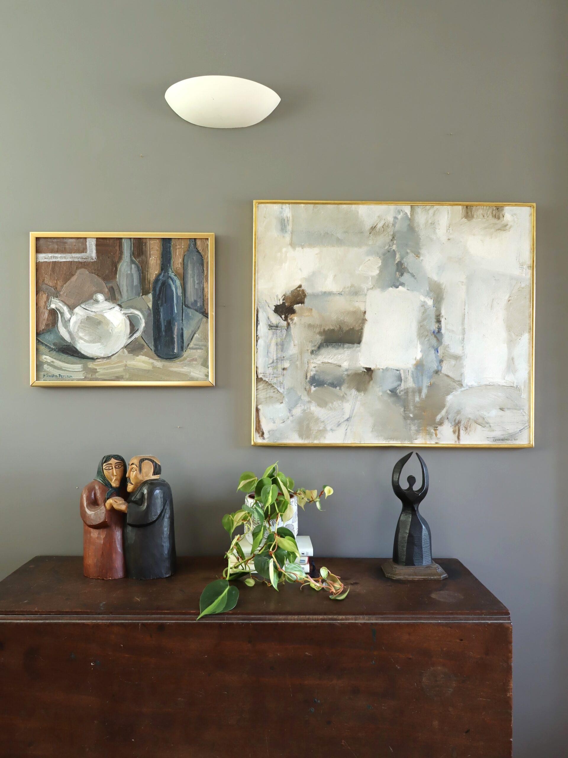 Mid Century Modern Swedish Expressive Still Life Oil Painting - Teapot & Bottles For Sale 1