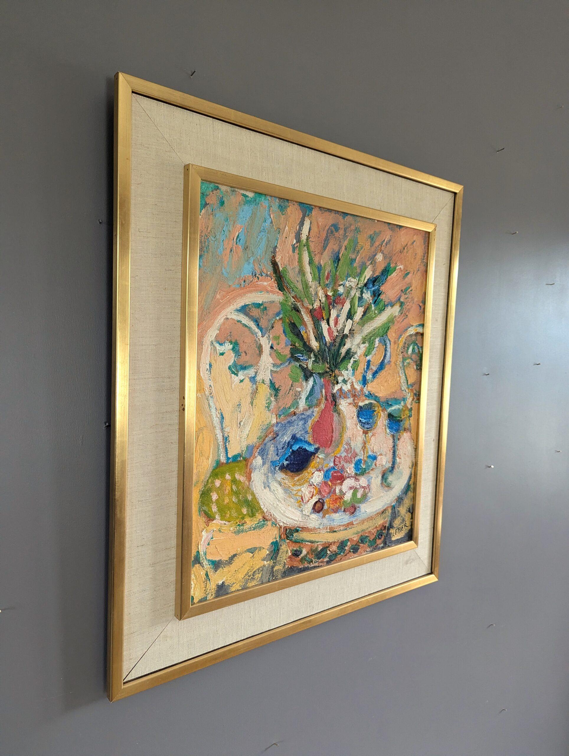Pittura ad olio su natura morta espressiva svedese della metà del secolo scorso - Il tavolo da giardino - Painting Moderno di Unknown