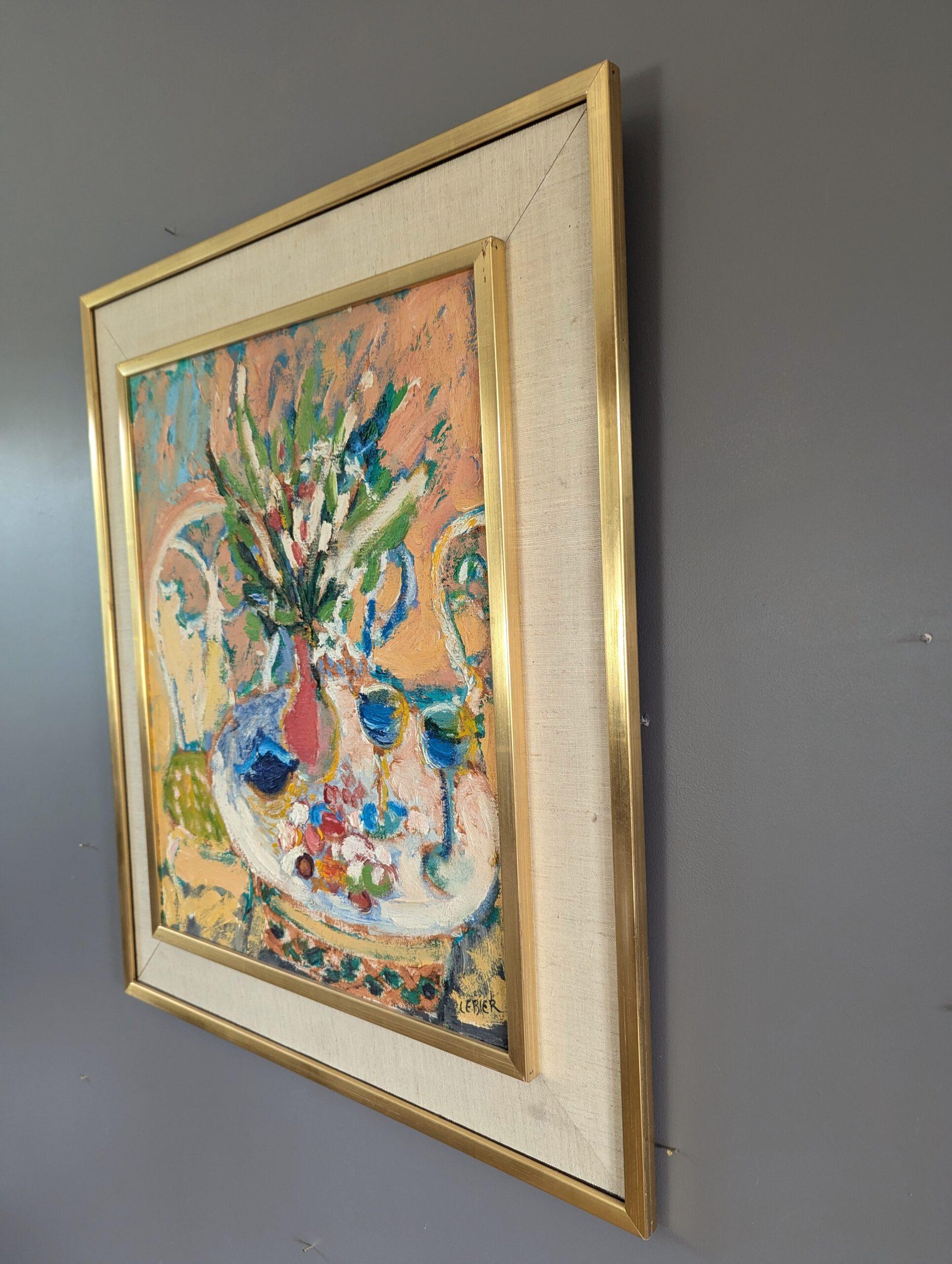 IL TAVOLO DA GIARDINO
Olio su tavola
Dimensioni: 62 x 53 cm (cornice inclusa)

Un'espressiva e affascinante natura morta di metà secolo, realizzata a olio su tavola.

Un piccolo tavolo da giardino è ornato da un vaso rosso riempito con un'energica