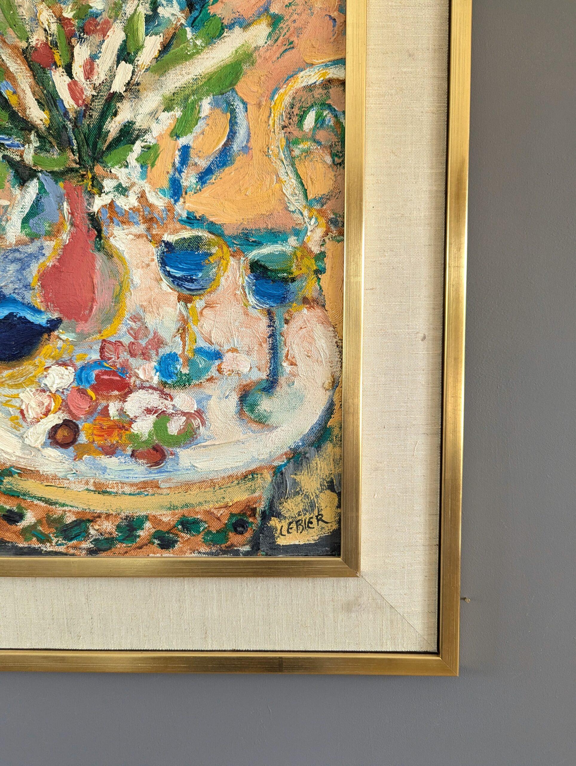 Pittura ad olio su natura morta espressiva svedese della metà del secolo scorso - Il tavolo da giardino 3