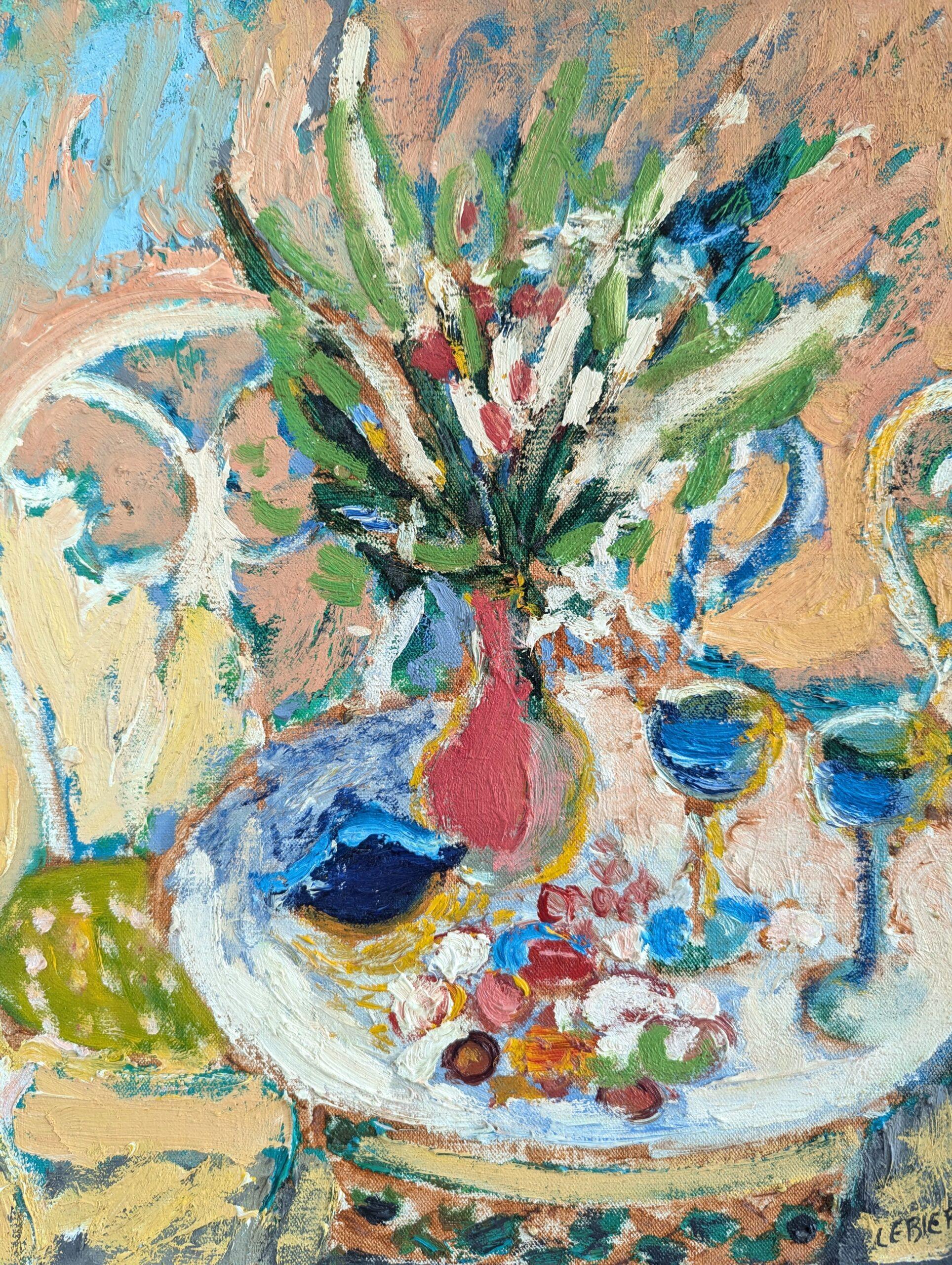 Pittura ad olio su natura morta espressiva svedese della metà del secolo scorso - Il tavolo da giardino 4