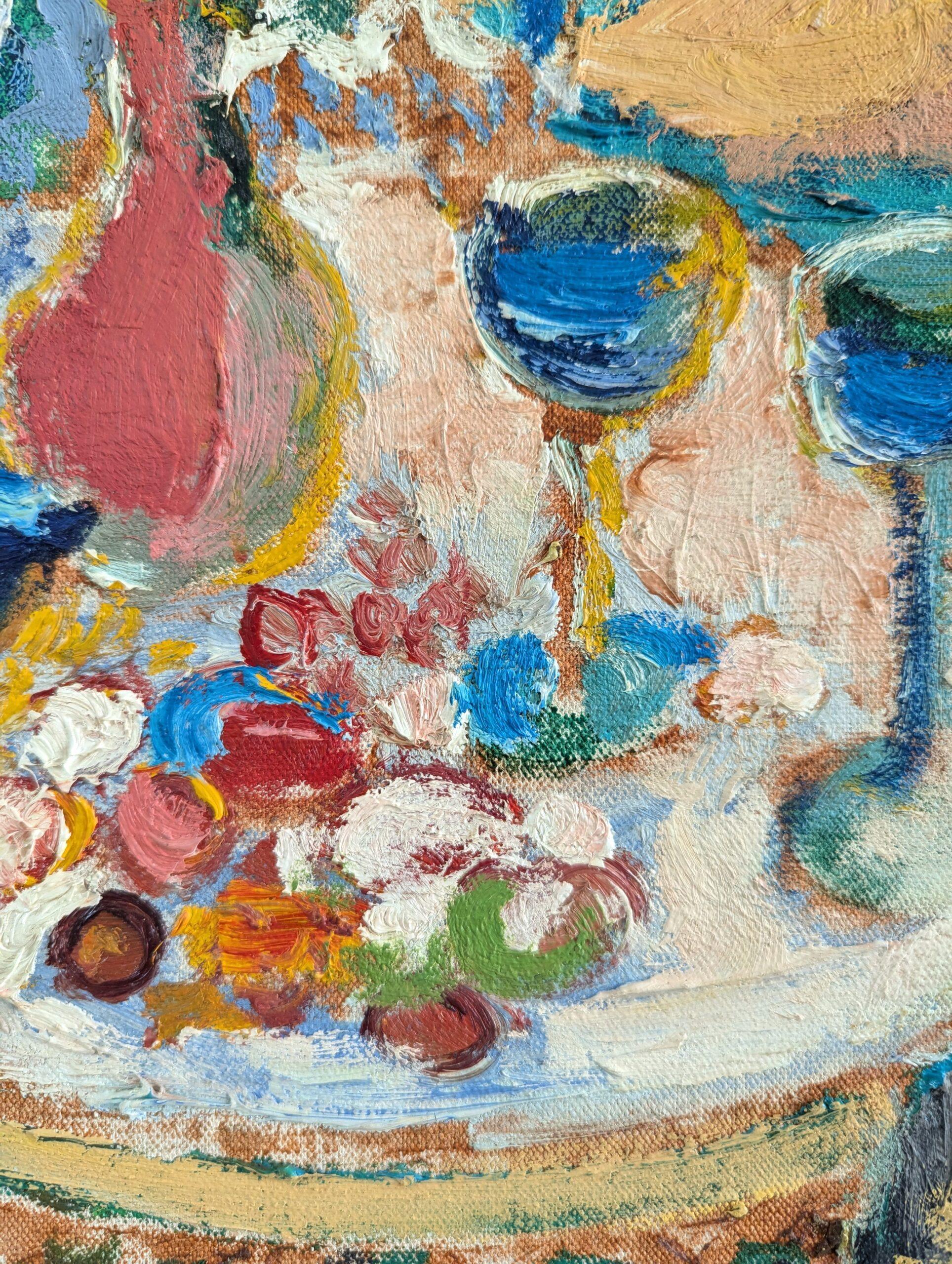 Pittura ad olio su natura morta espressiva svedese della metà del secolo scorso - Il tavolo da giardino 5