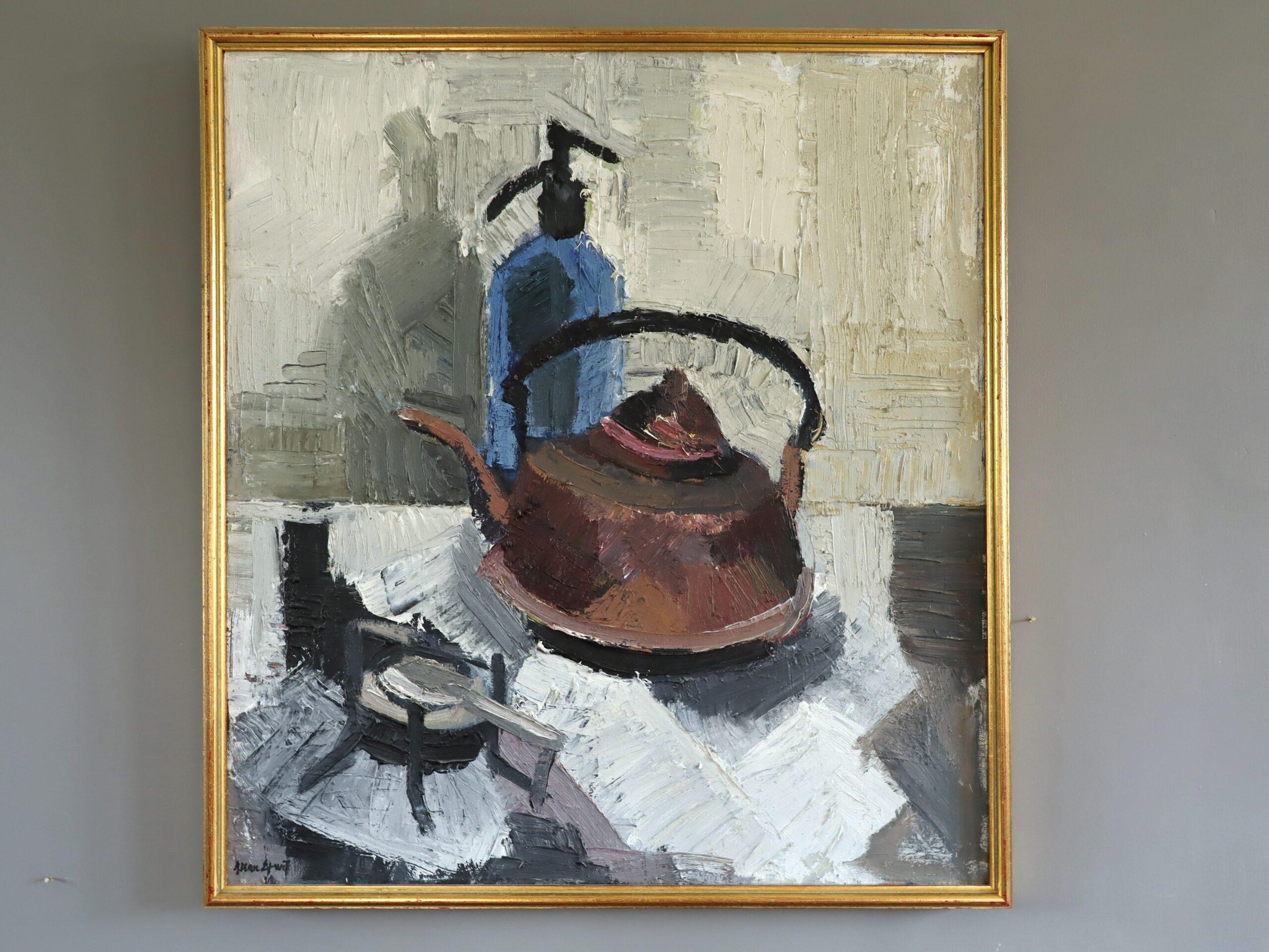Nature morte suédoise expressive du milieu du siècle dernier - La bouilloire - Painting de Unknown