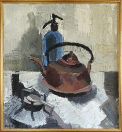 Mid Century Modern Swedish Expressive Still Life Oil Painting - The Kettle