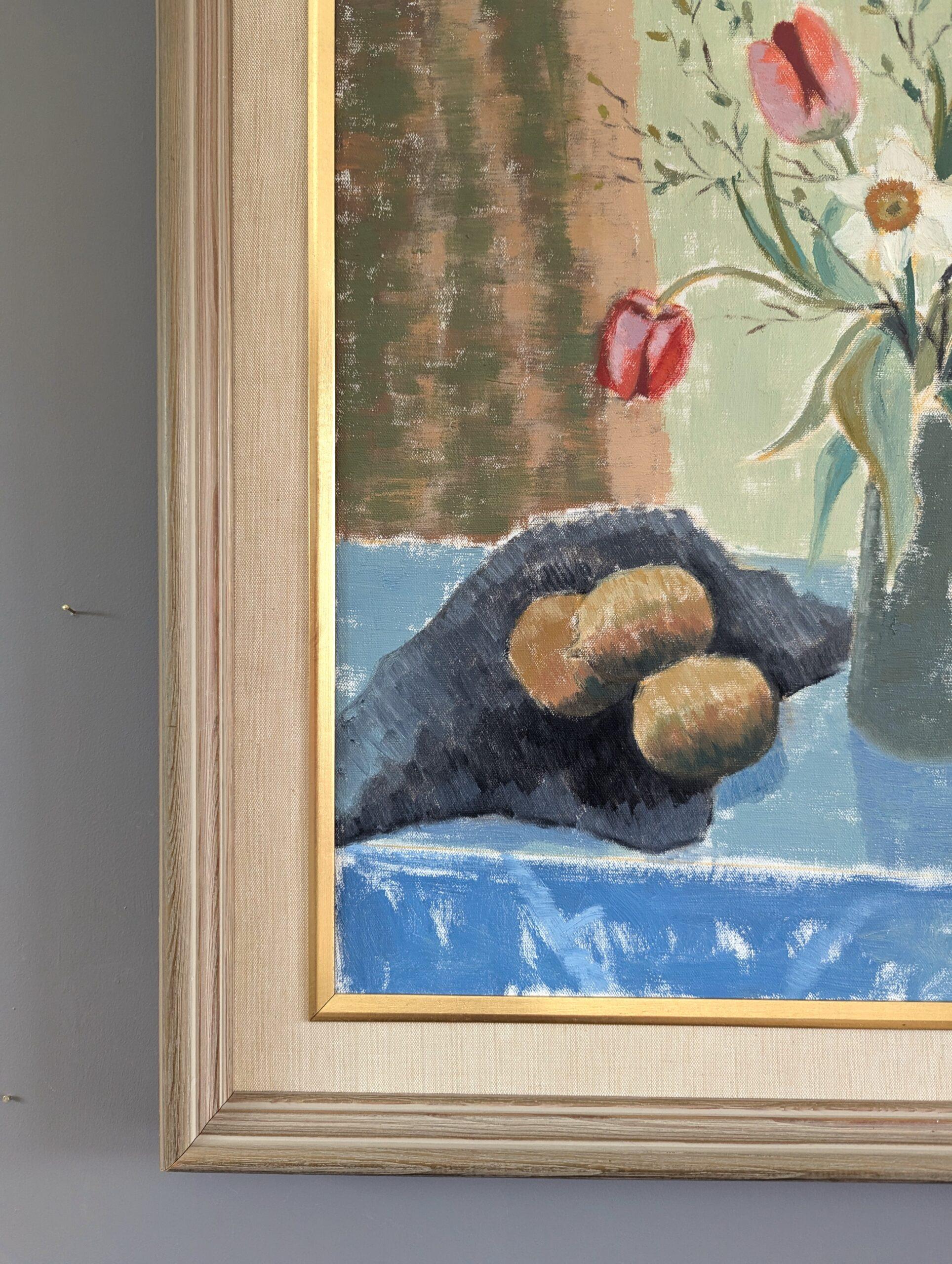 Schwedisches expressionistisches Stillleben, Mid-Century Modern, Ölgemälde, Mid-Century Modern, Tulpen in einem Krug im Angebot 2