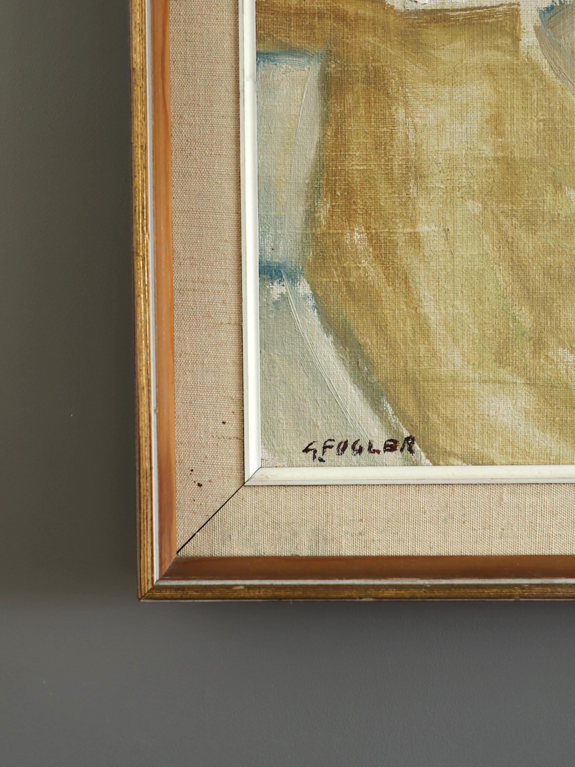 Peinture à l'huile suédoise du milieu du siècle dernier représentant une scène de rue expressive - Still Street en vente 1